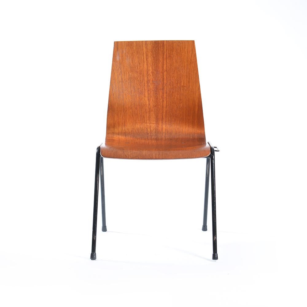 Mid-Century Modern Bended Teak Plywood Stacking Chairs on Metal Construction, Germany, 1960s For Sale