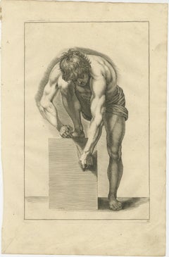 Bending Male Nude Study after de Lairesse German Drawing Manual, c1745