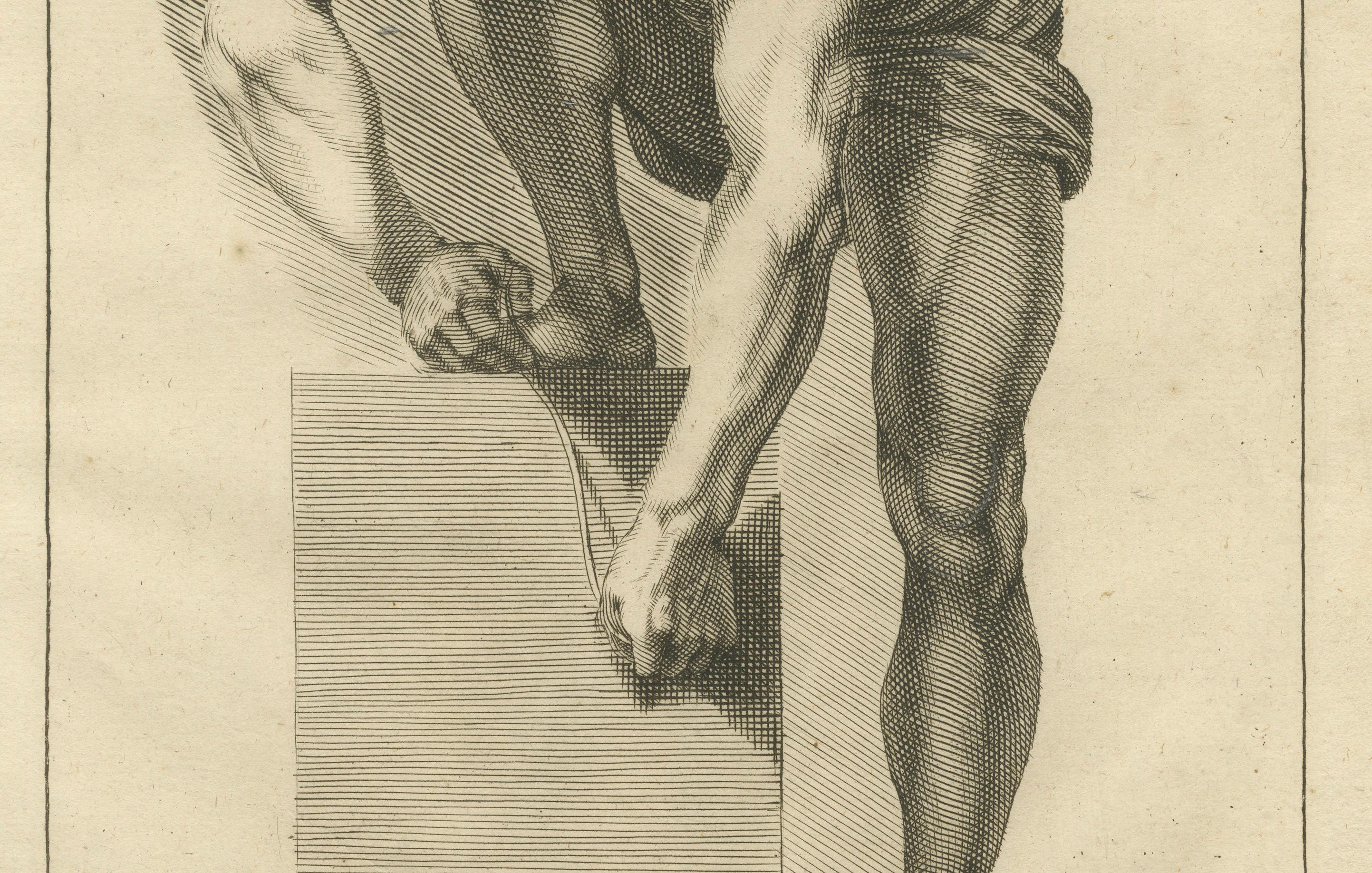 Bending Male Nude Study after de Lairesse German Drawing Manual, c1745