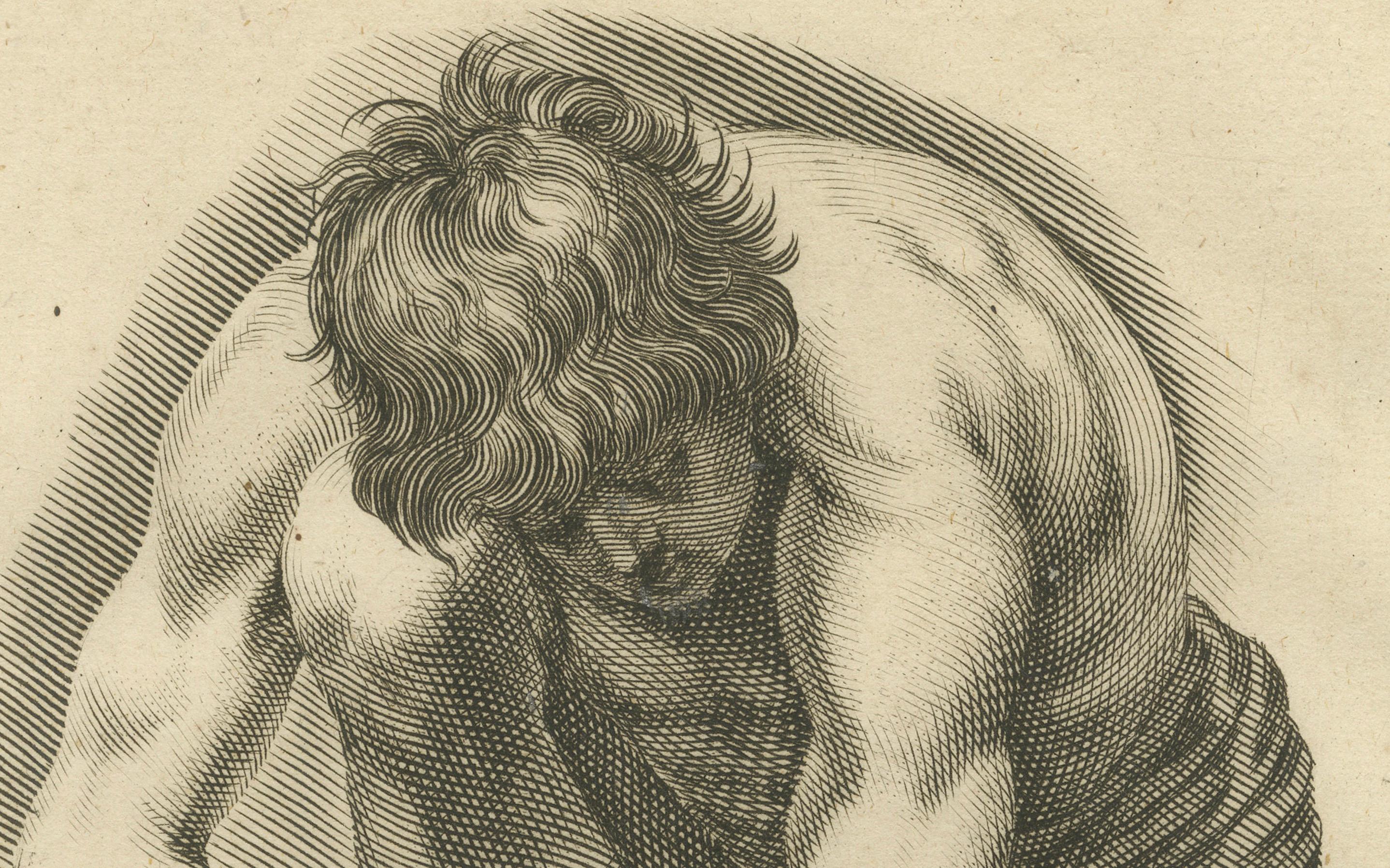 Bending Male Nude Study after de Lairesse German Drawing Manual, c1745