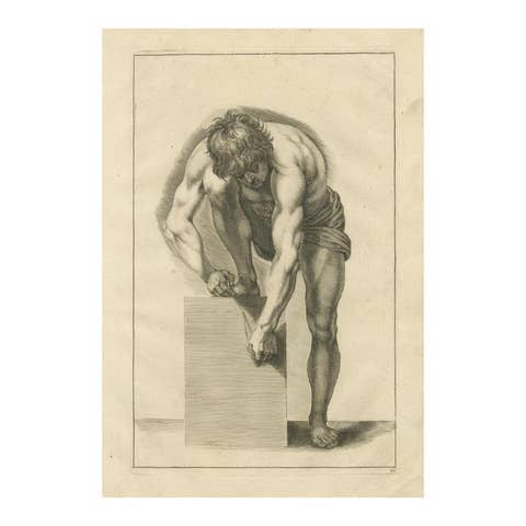 Bending Male Nude Study after de Lairesse German Drawing Manual, c1745