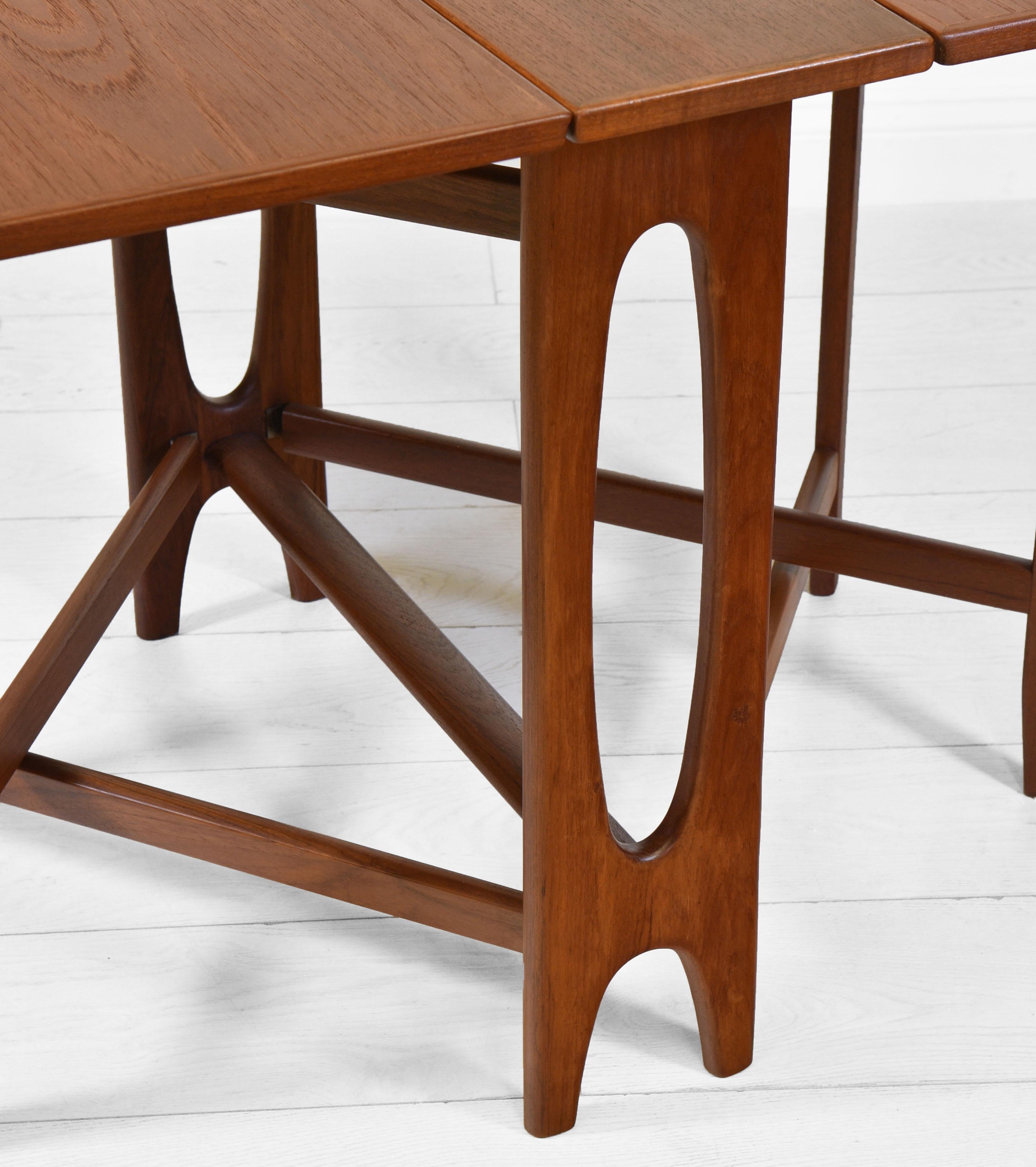 Scandinavian Modern Bendt Winge Teak Mid Century Drop Leaf Dining Table 1950'S