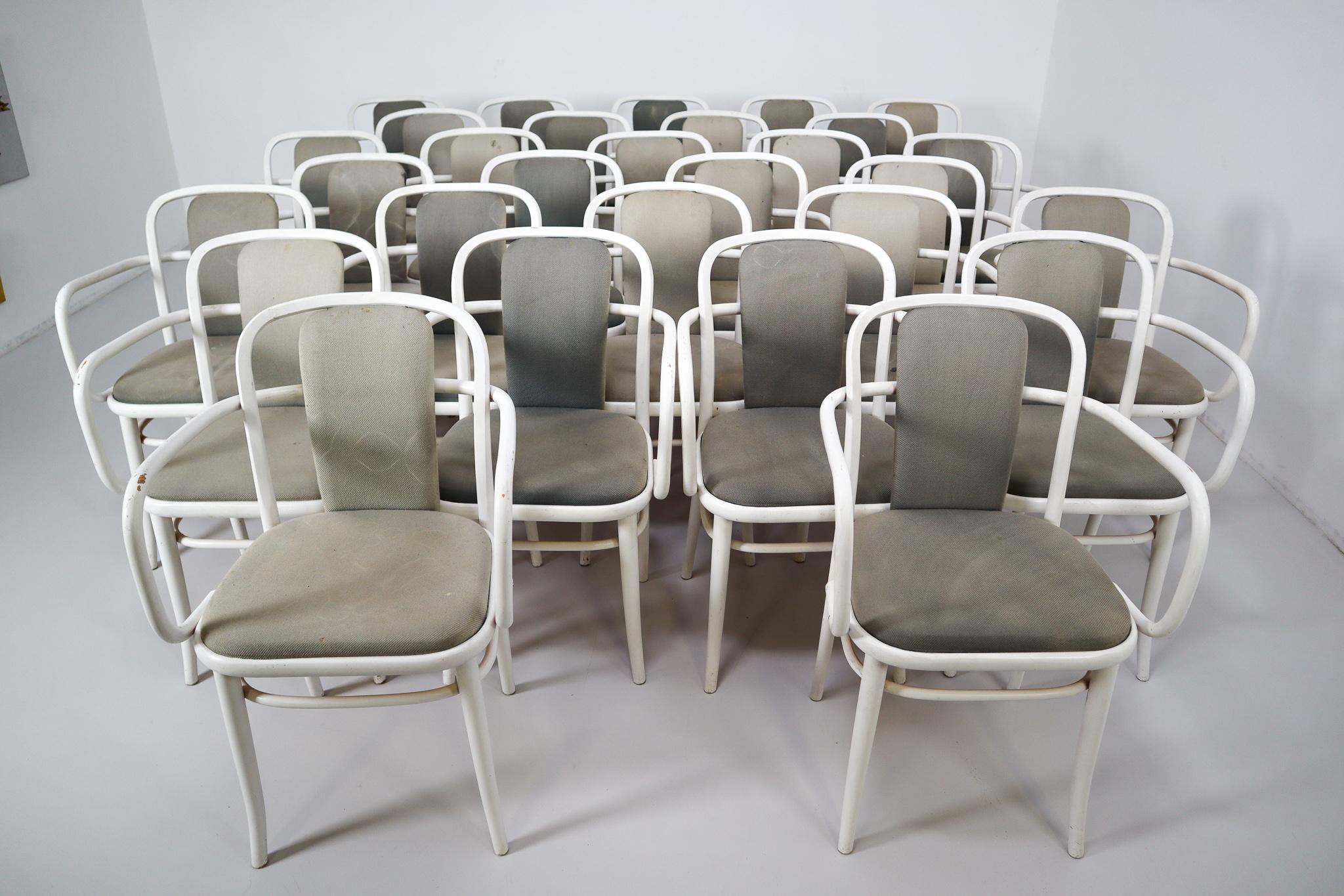 These chairs have a simplistic design and is more modest model of Ton, they are made from painted white bentwood and a grey fabric. The main personality behind the establishment of the world-famous company producing bent furniture was the ingenious