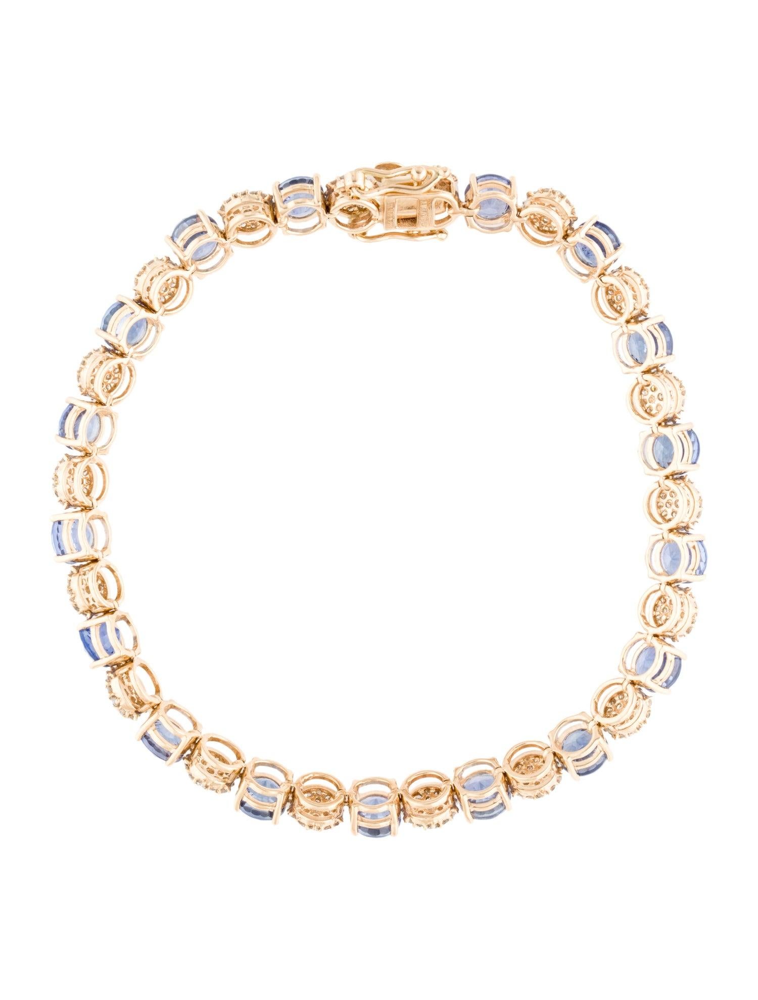 Brilliant Cut 14K Sapphire & Diamond Tennis Bracelet - Elegant Sparkle, Timeless Glamour For Sale