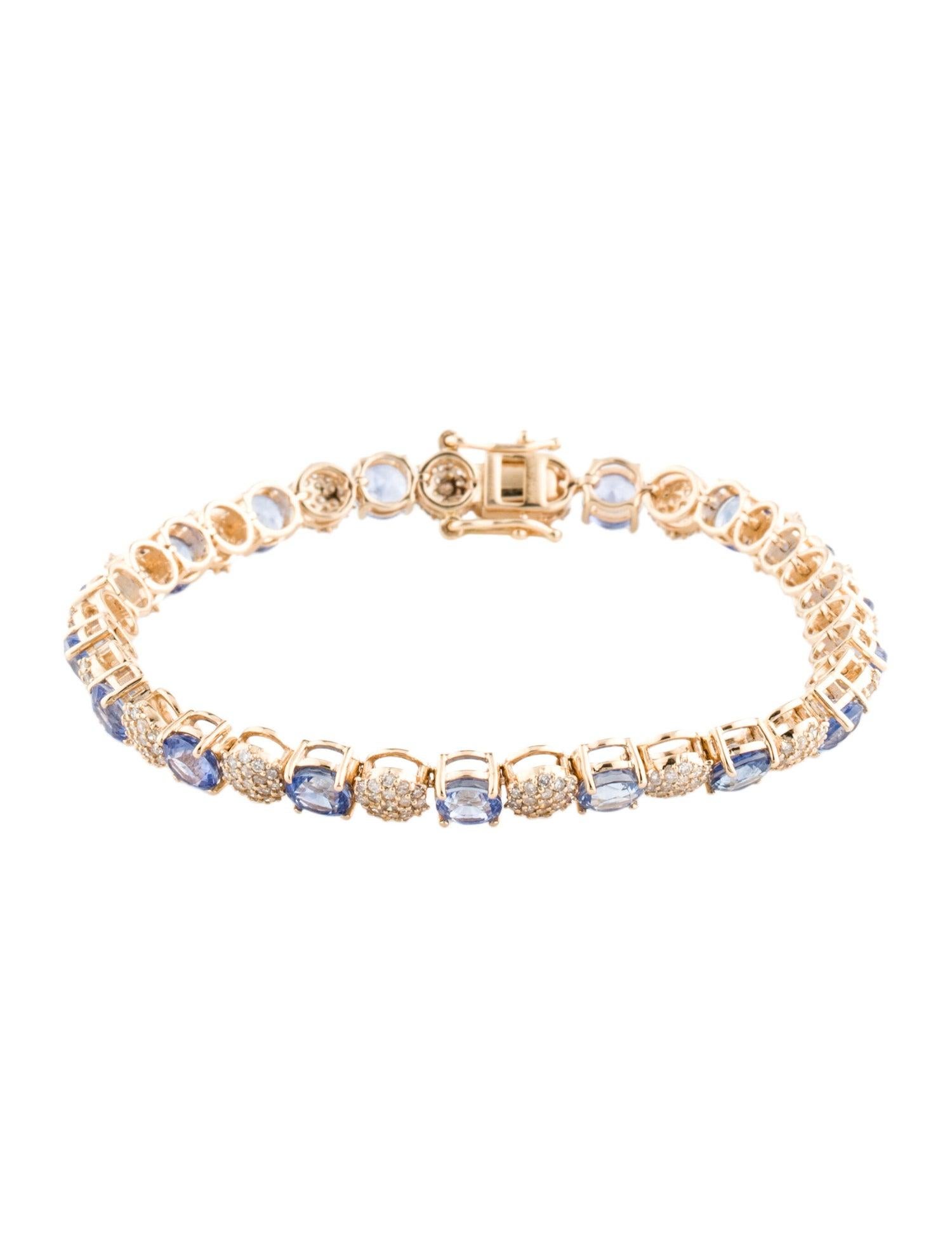 14K Sapphire & Diamond Tennis Bracelet - Elegant Sparkle, Timeless Glamour In New Condition For Sale In Holtsville, NY