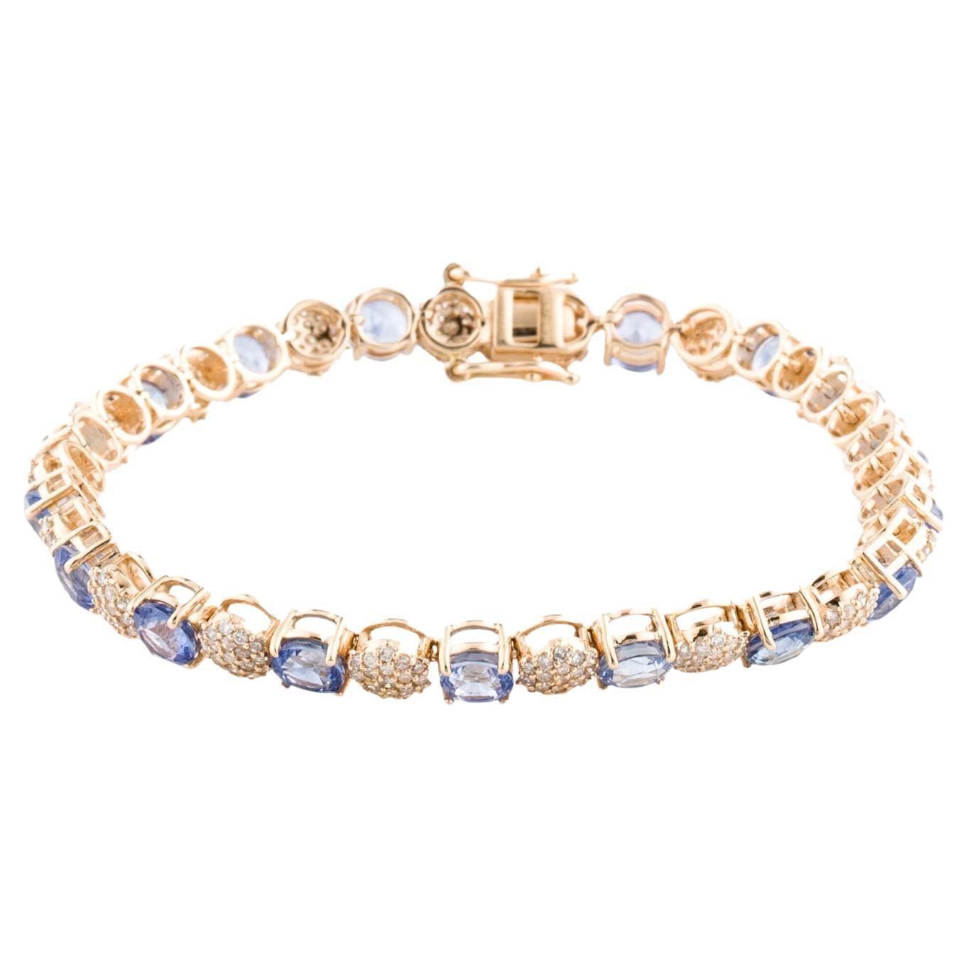 14K Sapphire & Diamond Tennis Bracelet - Elegant Sparkle, Timeless Glamour For Sale