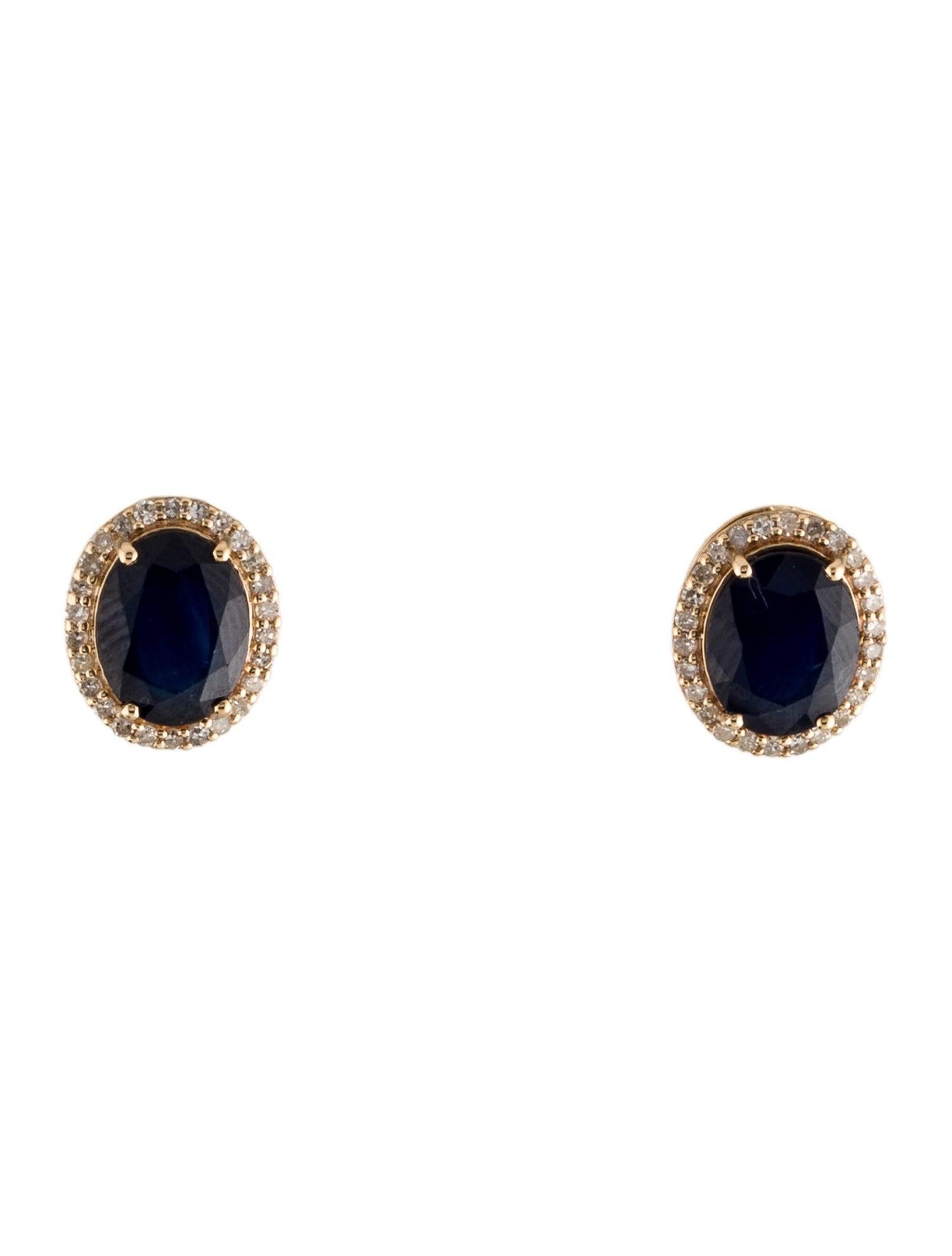 14K Sapphire & Diamond Stud Earrings - Elegant Gemstone Jewelry Timeless Sparkle In New Condition For Sale In Holtsville, NY