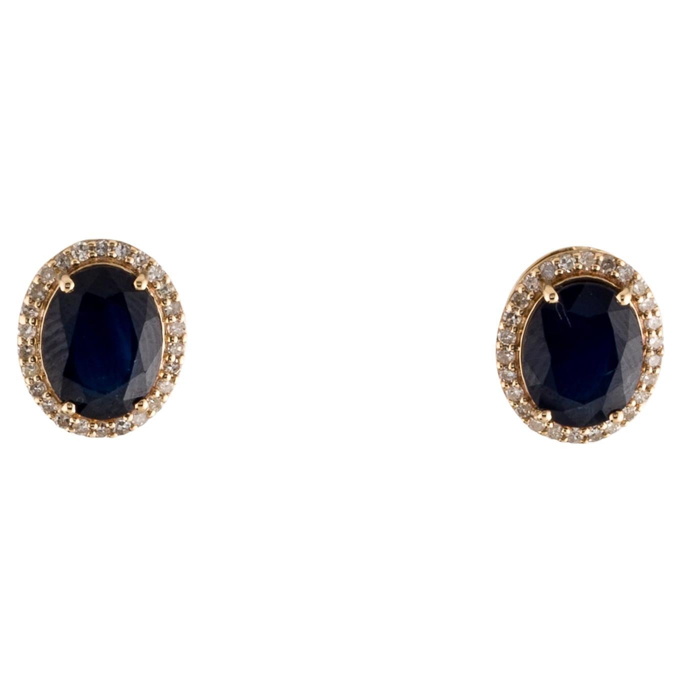 14K Sapphire & Diamond Stud Earrings - Elegant Gemstone Jewelry Timeless Sparkle For Sale