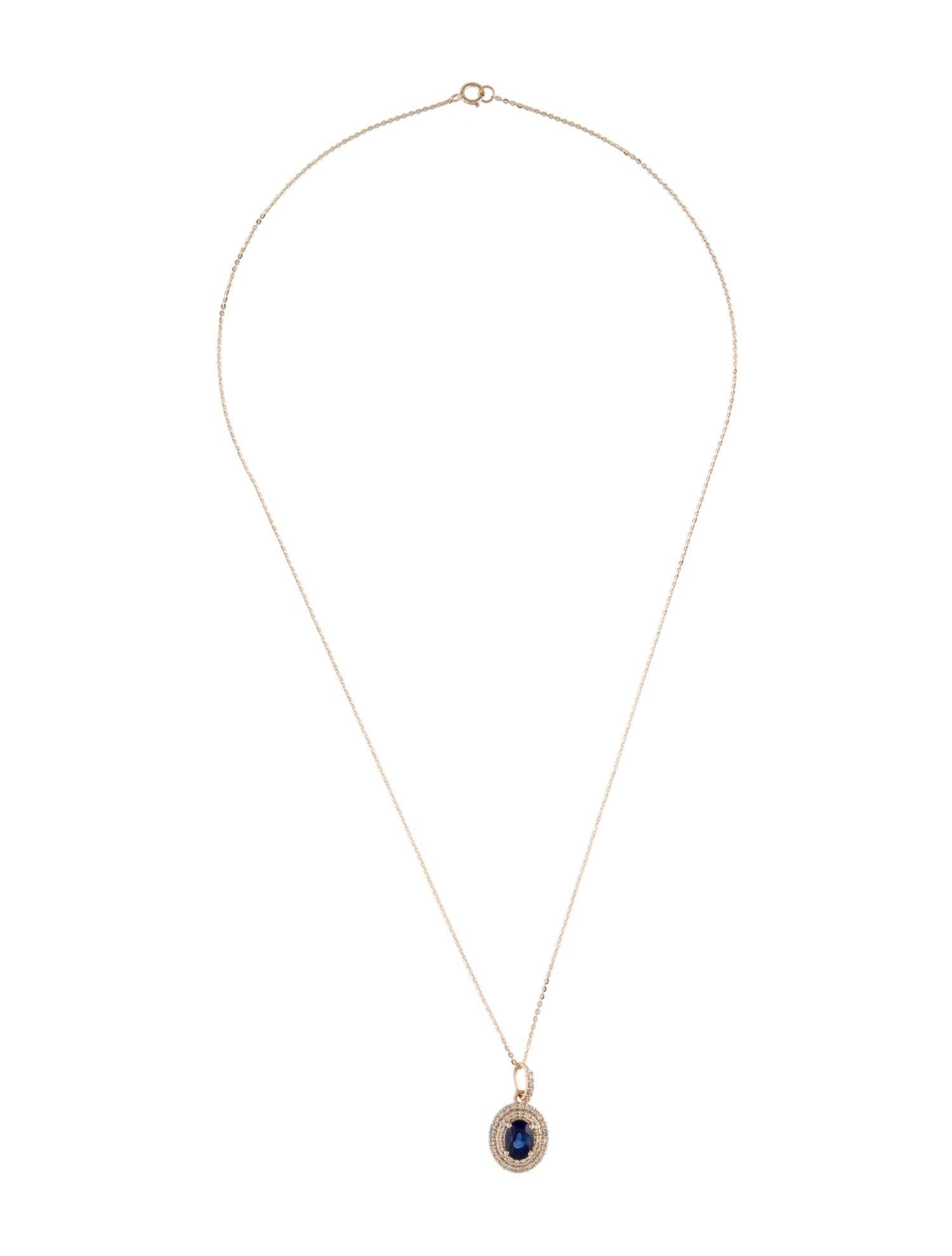 Brilliant Cut 14K 1.43ct Sapphire & Diamond Pendant Necklace: Elegant Luxury Statement Jewelry For Sale