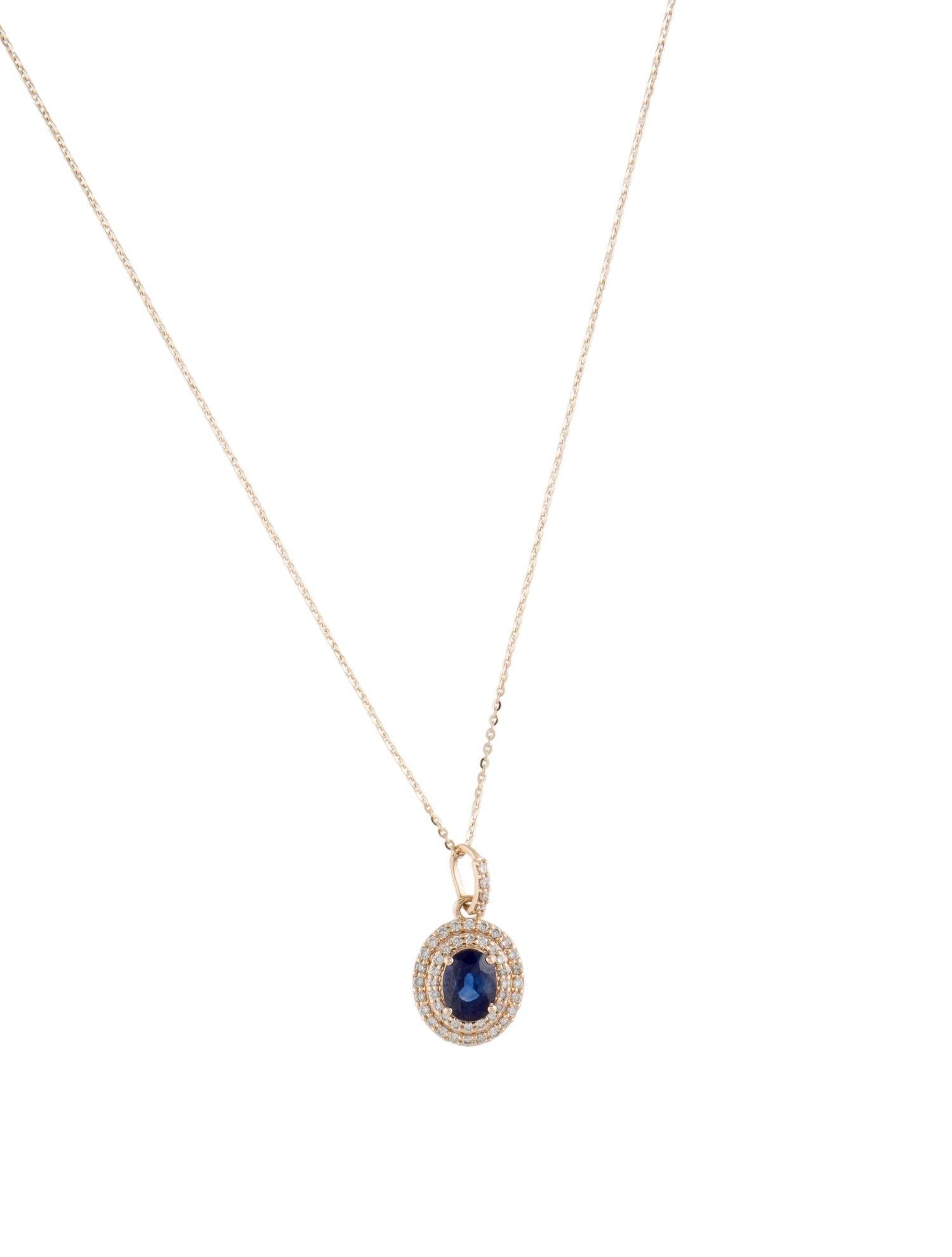 14K 1.43ct Sapphire & Diamond Pendant Necklace: Elegant Luxury Statement Jewelry In New Condition For Sale In Holtsville, NY