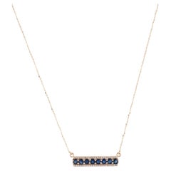 Elegant 14K Sapphire & Diamond Bar Pendant Necklace  1.34ctw Gemstone Sparkle