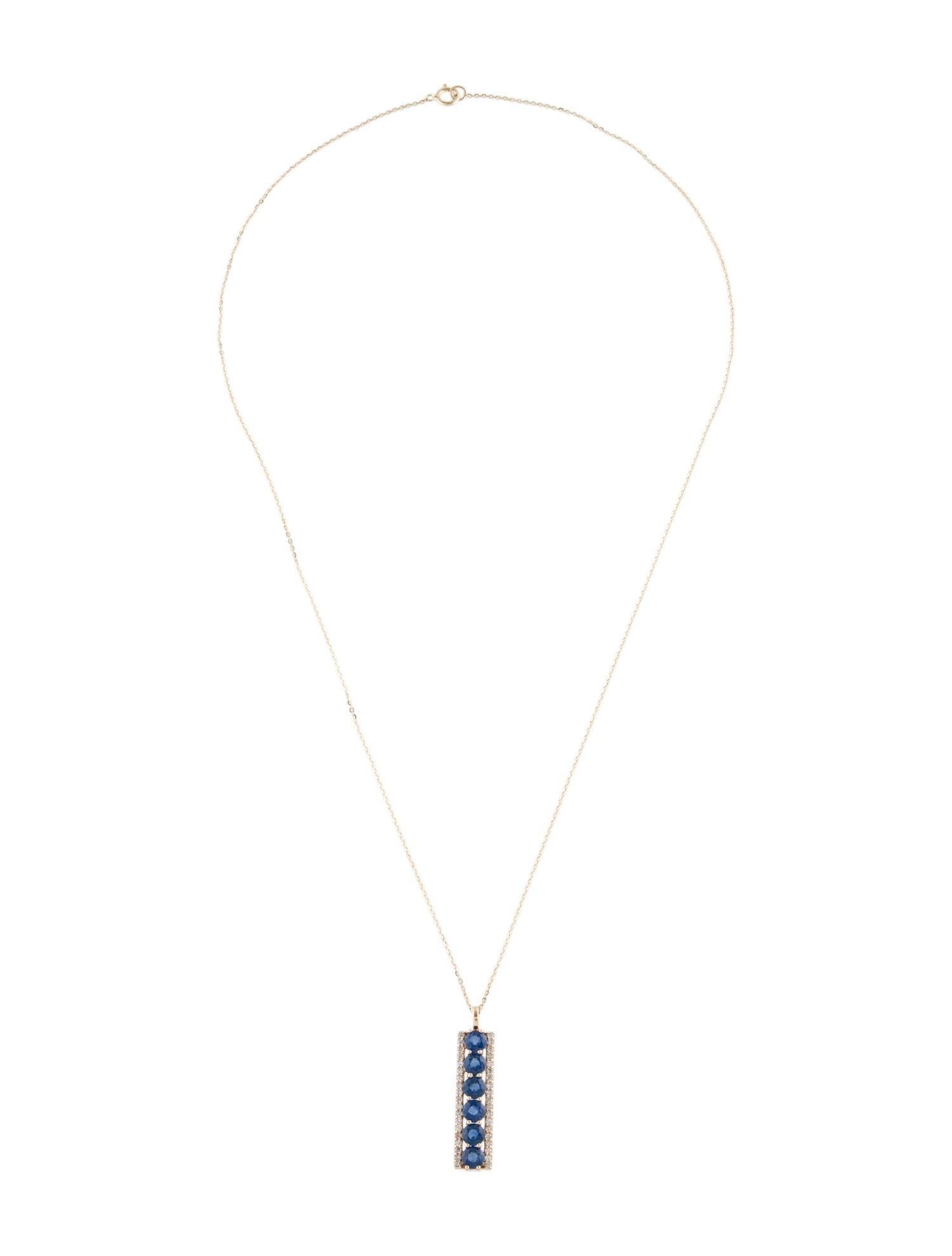 Brilliant Cut Elegant 14K Sapphire & Diamond Pendant Necklace  1.98ctw Gemstone Sparkle For Sale