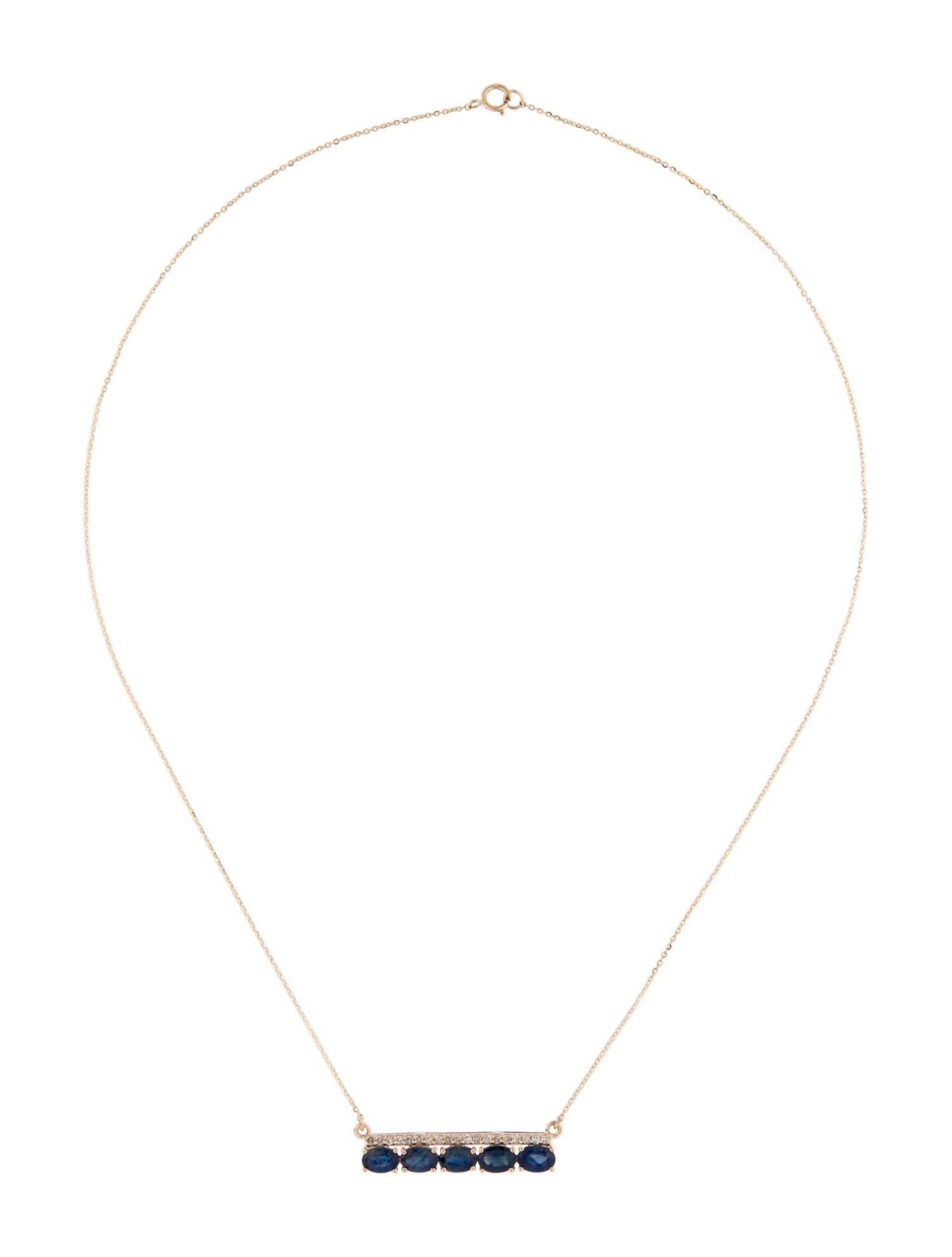 Brilliant Cut Sapphire & Diamond Bar Pendant Necklace, 14K Gold - Elegant Statement Jewelry For Sale