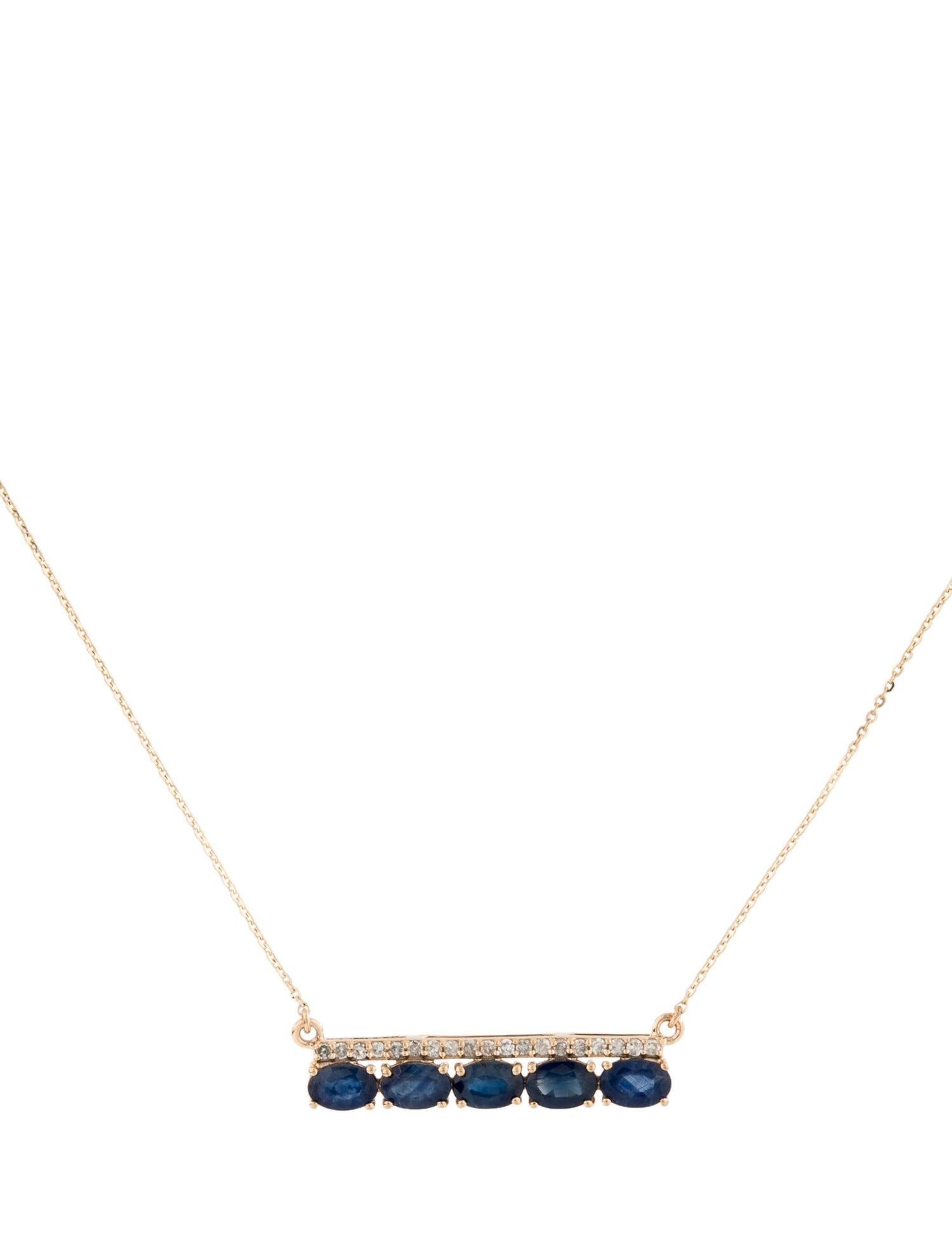 Sapphire & Diamond Bar Pendant Necklace, 14K Gold - Elegant Statement Jewelry In New Condition For Sale In Holtsville, NY