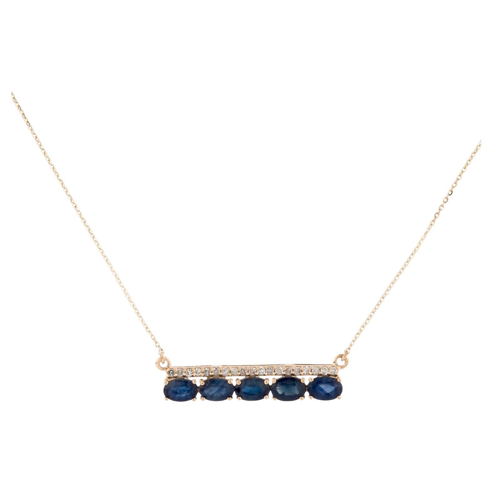 Sapphire & Diamond Bar Pendant Necklace, 14K Gold - Elegant Statement Jewelry For Sale