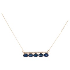 Sapphire & Diamond Bar Pendant Necklace, 14K Gold - Elegant Statement Jewelry