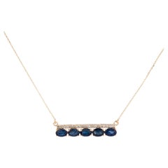 Sapphire & Diamond Bar Pendant Necklace, 14K Gold - Elegant Statement Jewelry