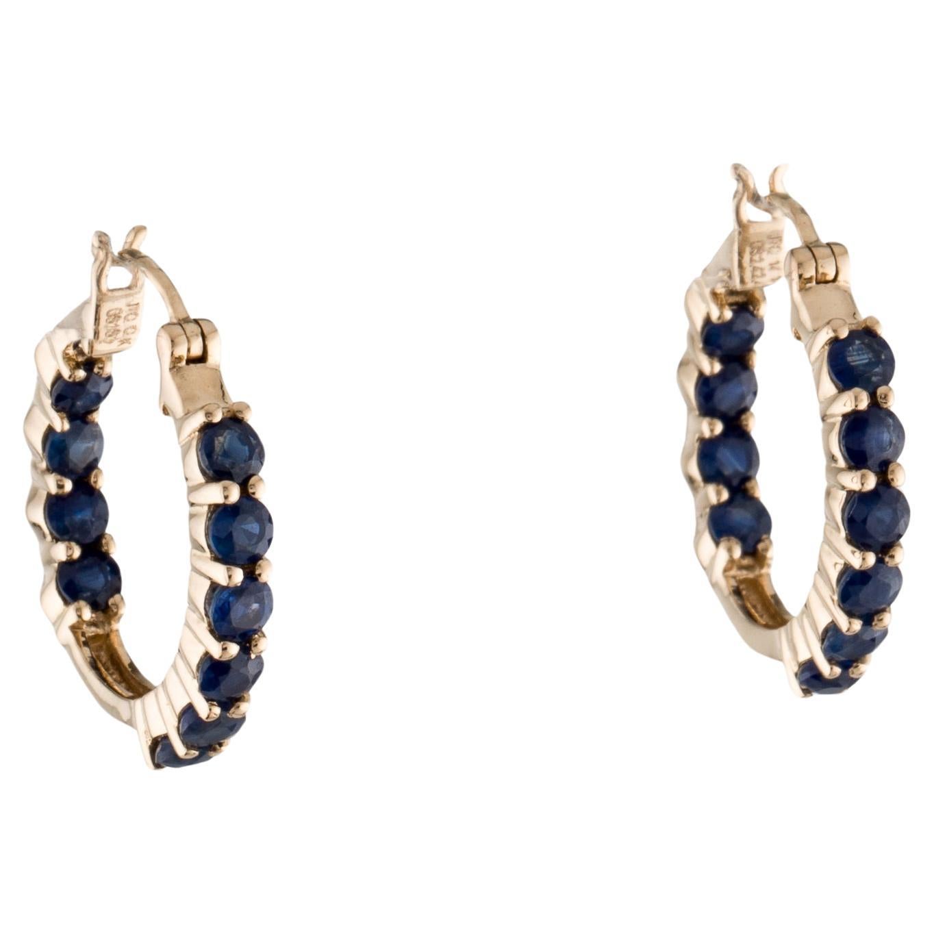 14K Sapphire Inside-Outside Hoop Earrings - Elegant Gemstone Jewelry, Timeless] For Sale