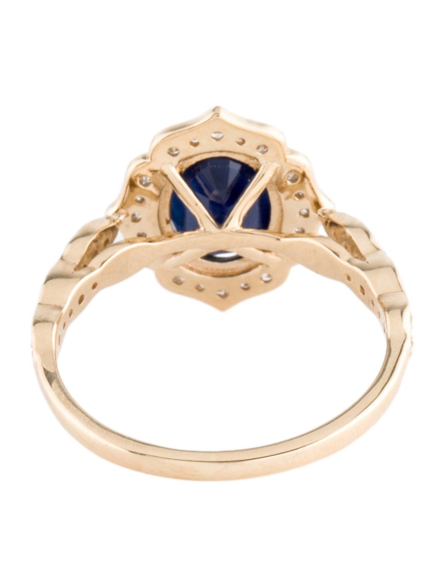 Brilliant Cut Luxurious 14K Gold Sapphire & Diamond Cocktail Ring Size 6.75 Statement Jewelry For Sale