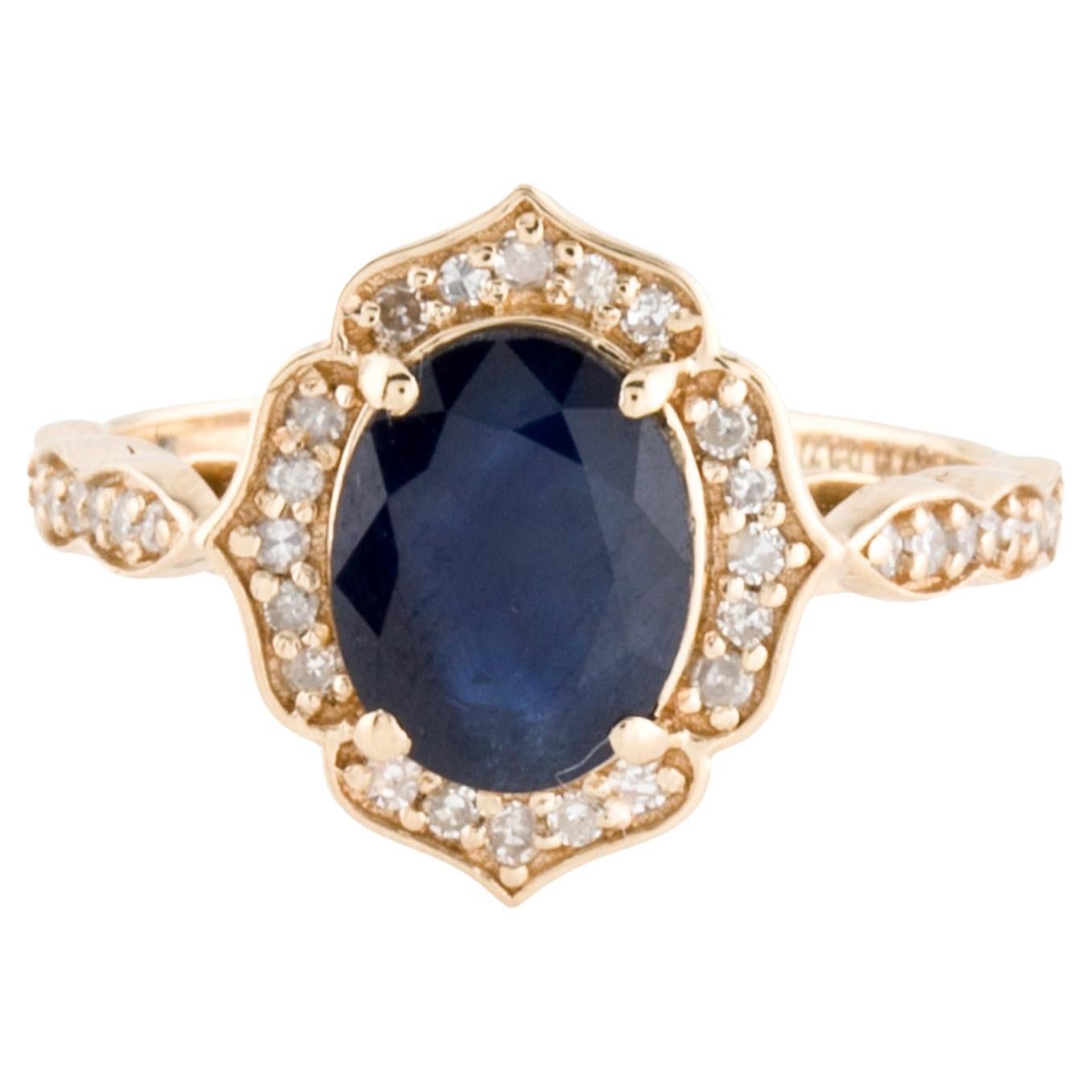 Luxurious 14K Gold Sapphire & Diamond Cocktail Ring Size 6.75 Statement Jewelry For Sale