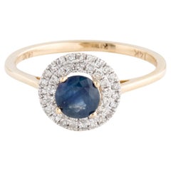 Luxurious 14K Sapphire & Diamond Cocktail Ring - Size 6.5 Vintage Gemstone Rin