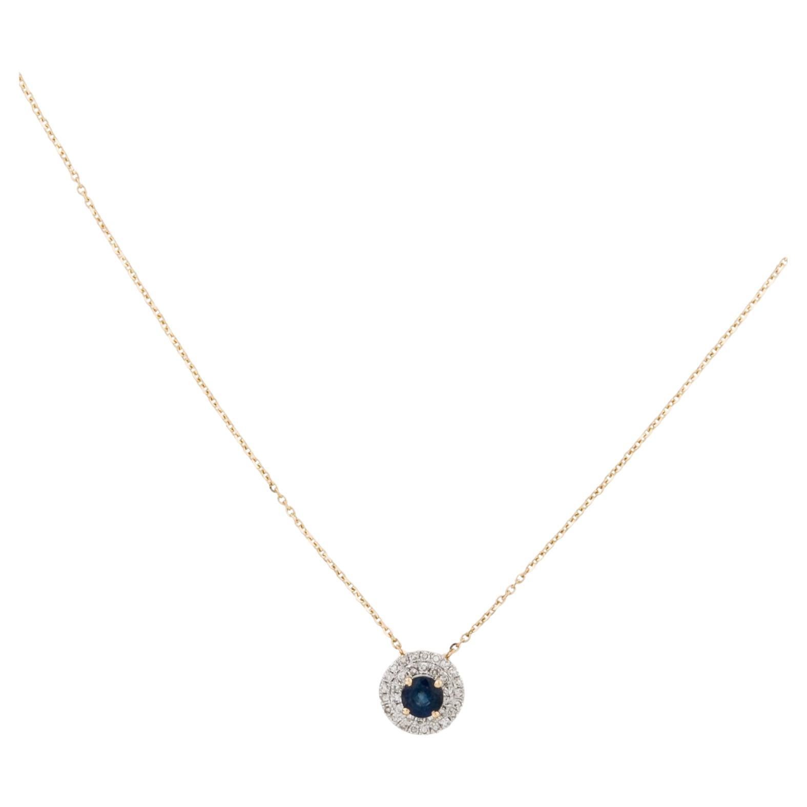 Stunning 14K Sapphire & Diamond Pendant Necklace: Timeless Elegance, Luxury For Sale