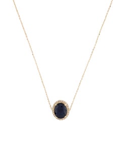 14K 3.30ct Sapphire & Diamond Pendant Necklace - Elegant Statement Jewelry