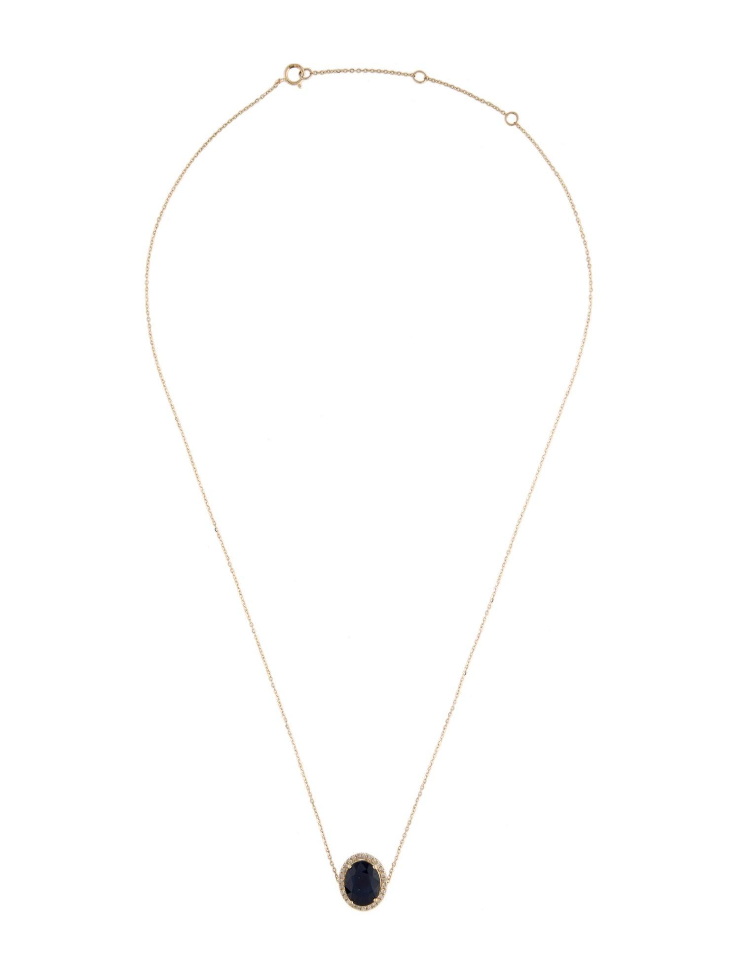 Brilliant Cut 14K 3.30ct Sapphire & Diamond Pendant Necklace - Elegant Statement Jewelry For Sale