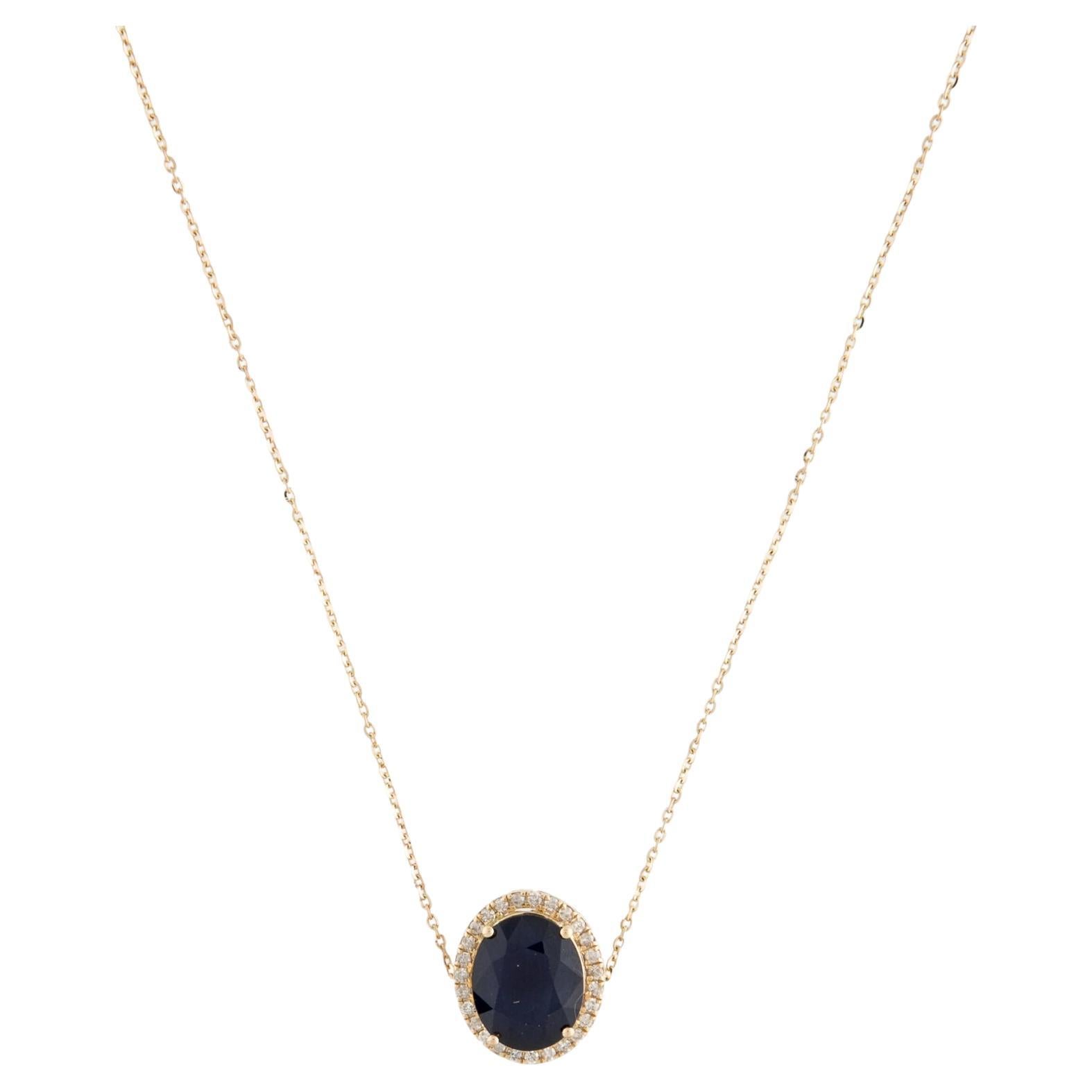 14K 3.30ct Sapphire & Diamond Pendant Necklace - Elegant Statement Jewelry For Sale