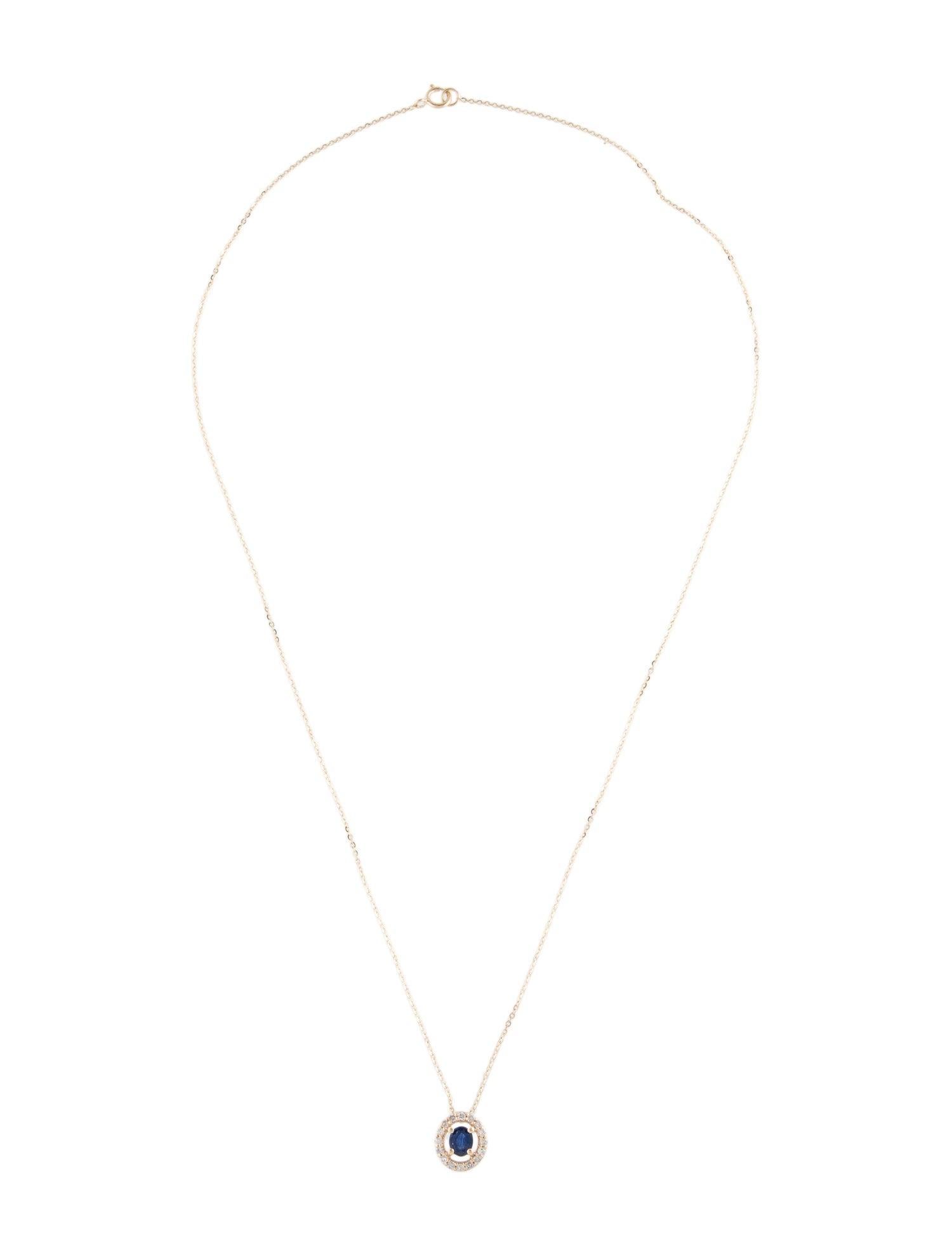 Brilliant Cut Elegant 14K Sapphire & Diamond Halo Pendant Necklace - Gemstone Sparkle Accent For Sale
