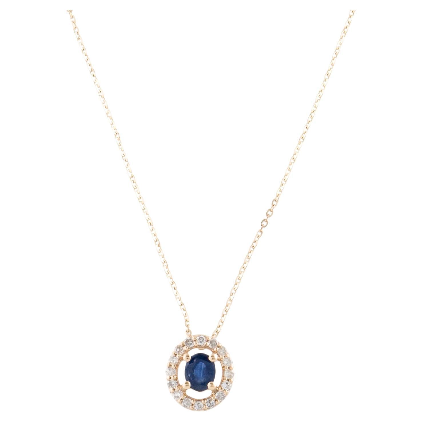 Elegant 14K Sapphire & Diamond Halo Pendant Necklace - Gemstone Sparkle Accent For Sale