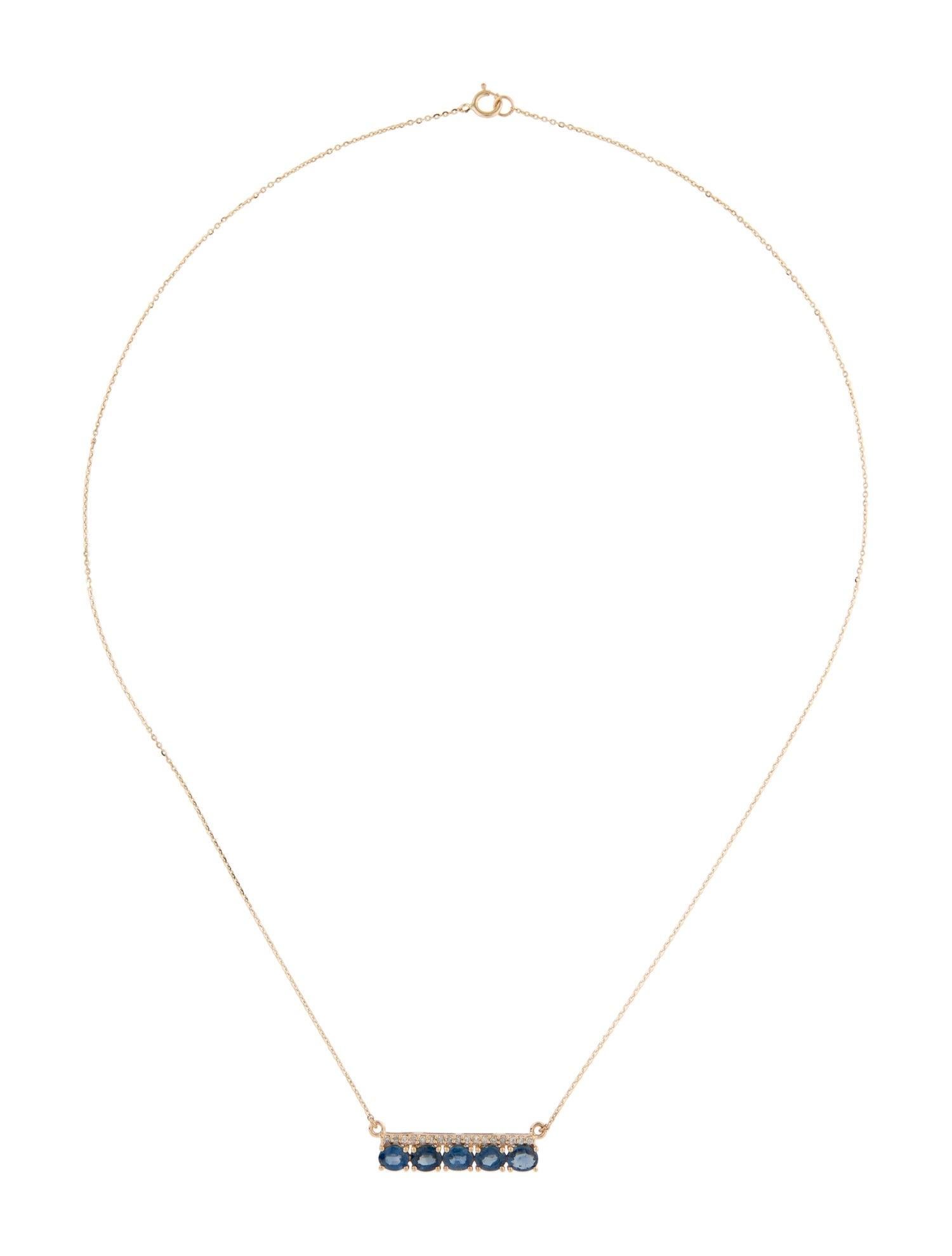 Brilliant Cut Exquisite 14K Sapphire & Diamond Bar Pendant Necklace - Elegant Gemstone Sparkle For Sale