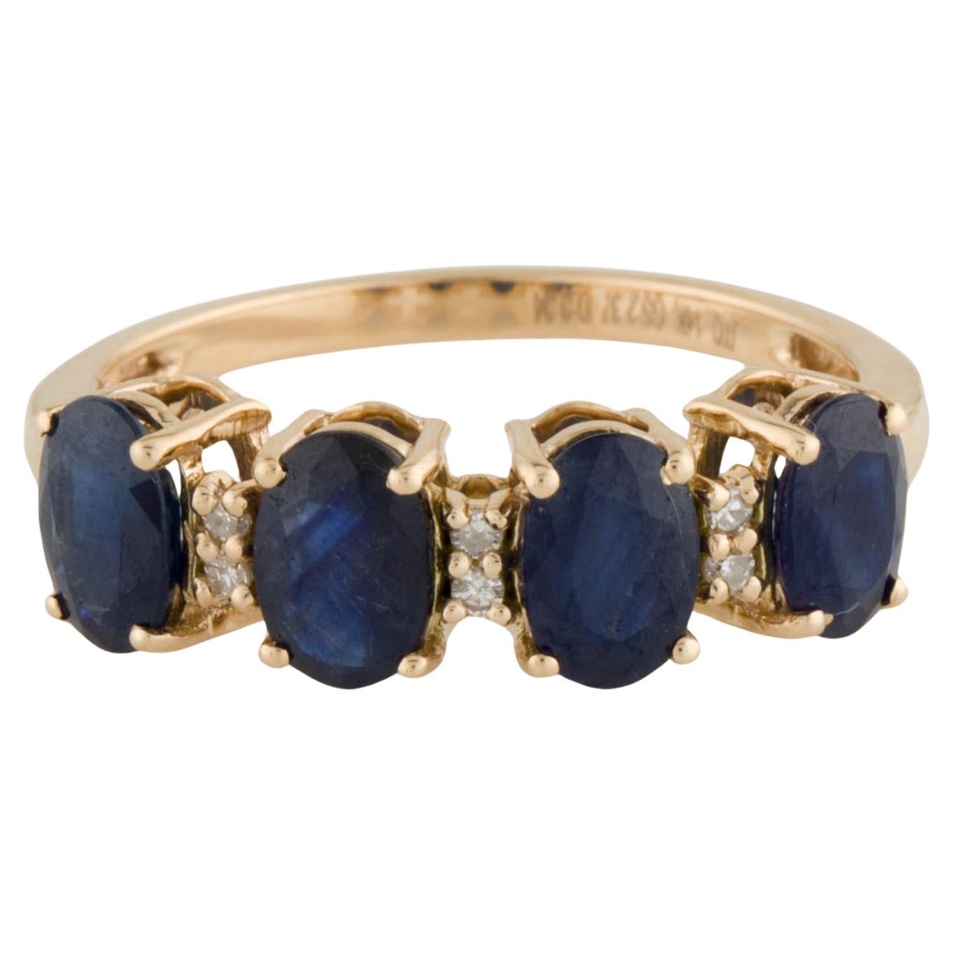 Luxurious 14K Gold Sapphire & Diamond Cocktail Ring - Size 6.75 - Fine Jewelry For Sale
