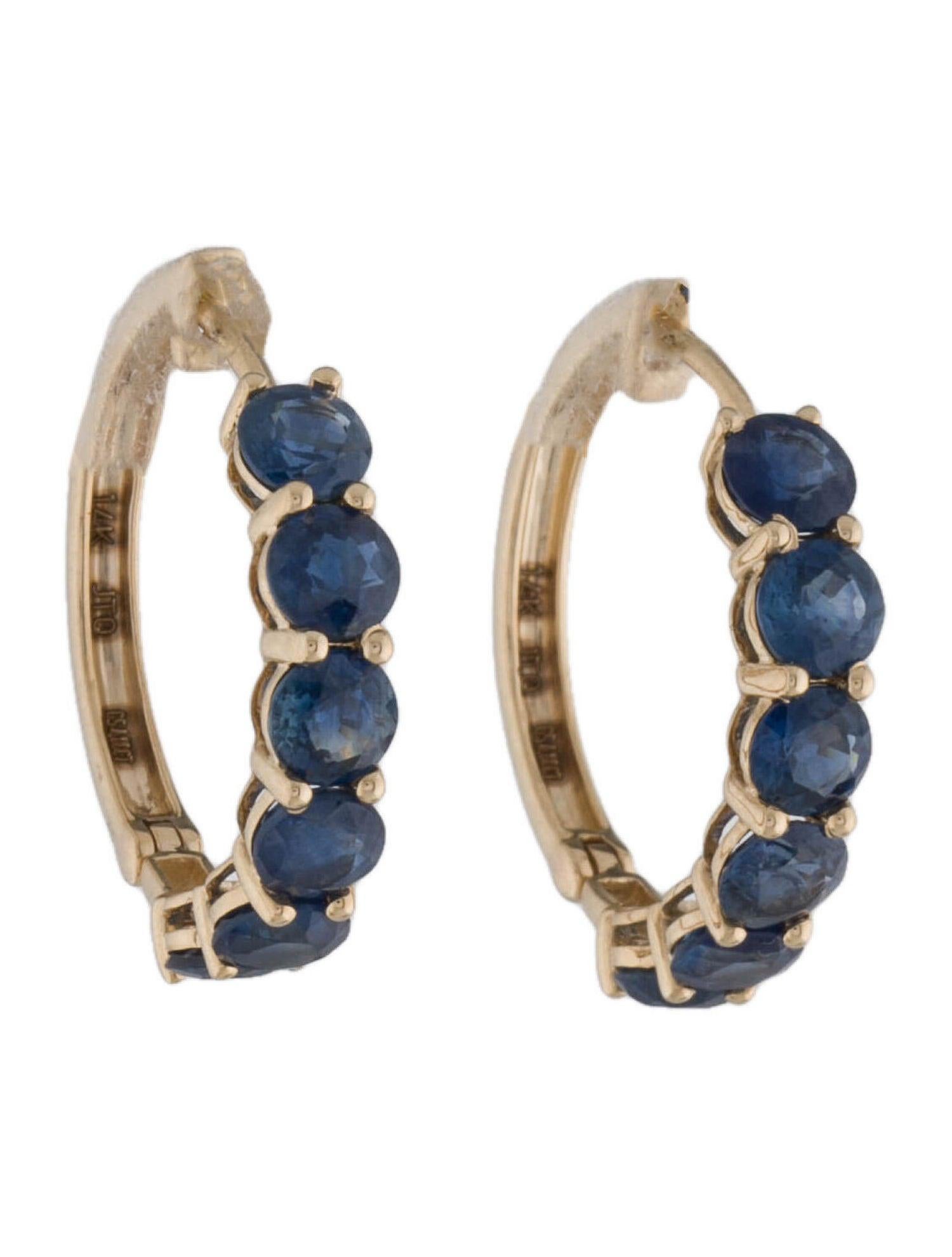 14K Sapphire Hoop Earrings - 3.31ctw, Elegant Gemstone Jewelry, Timeless Style In New Condition For Sale In Holtsville, NY