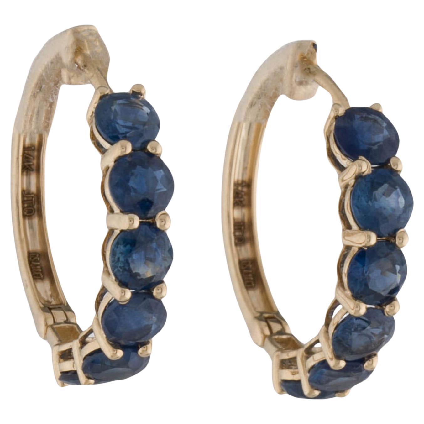 14K Sapphire Hoop Earrings - 3.31ctw, Elegant Gemstone Jewelry, Timeless Style