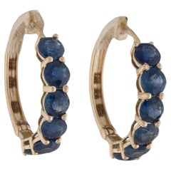 14K Saphir Hoop Earrings - 3.31ctw, Elegant Gemstone Jewelry, Timeless Style