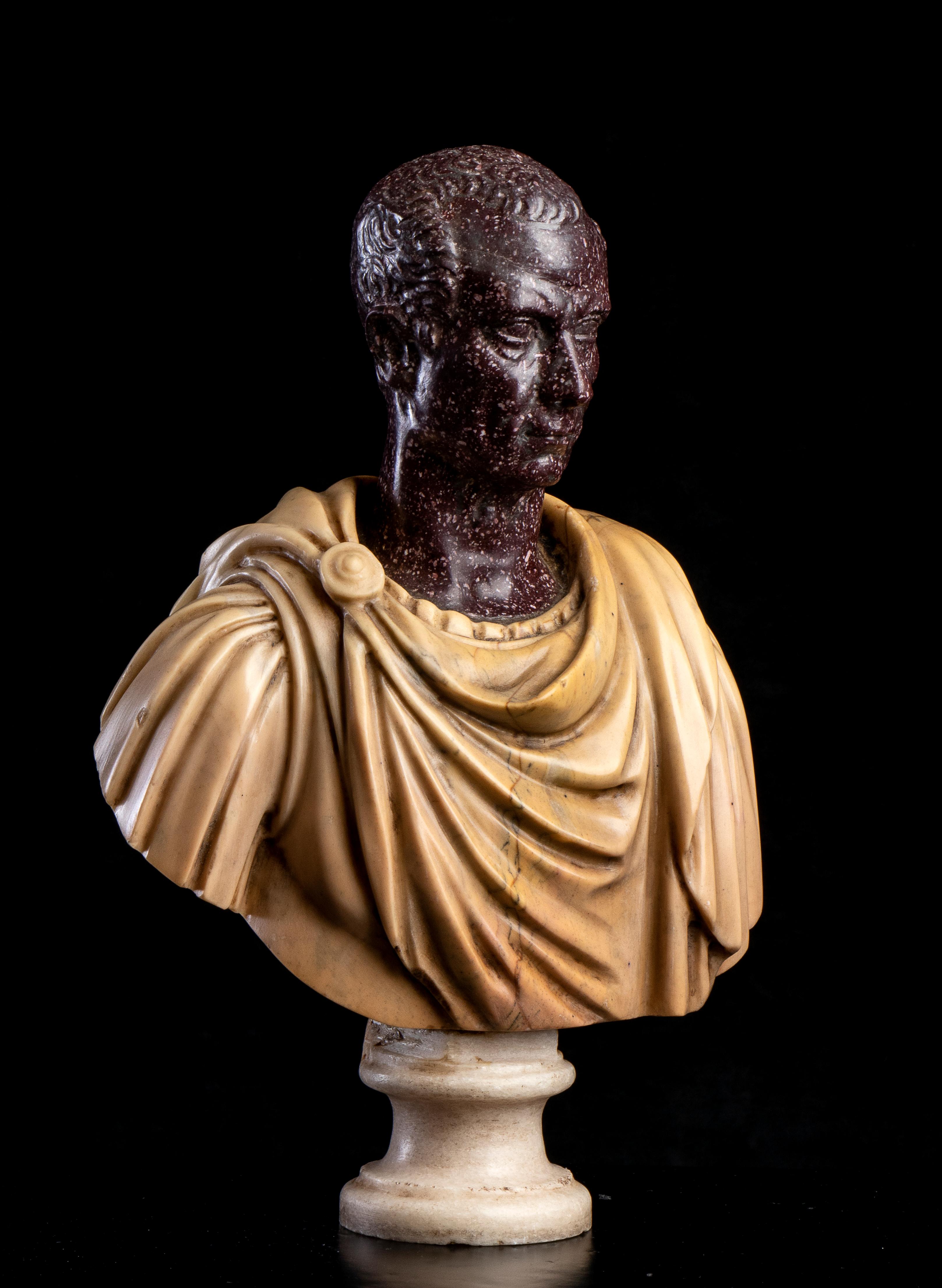 Roman Red Porphyry and Yellow Marble Sculpture Bust Of Julius Caesar Grand Tour 4
