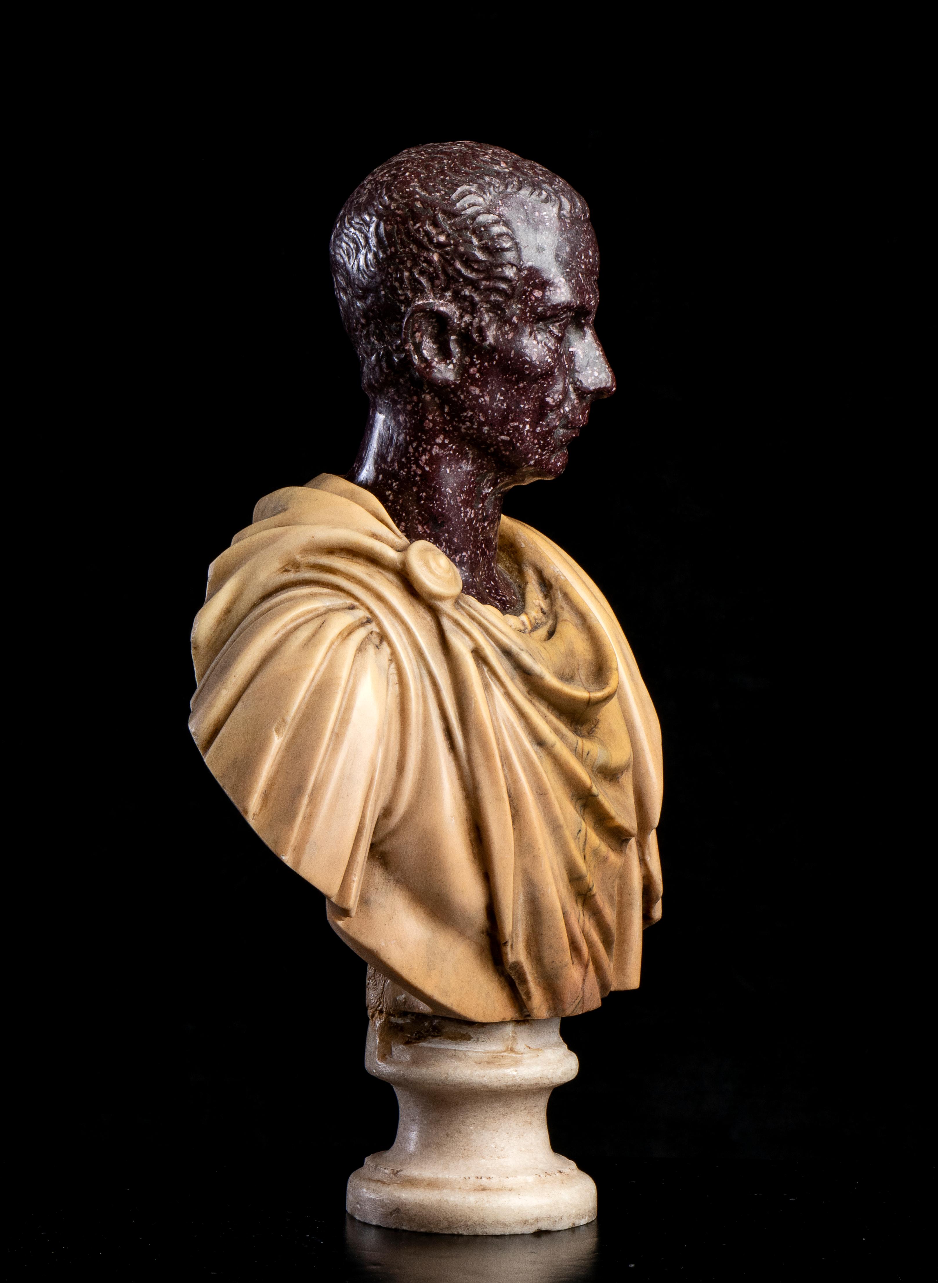 Roman Red Porphyry and Yellow Marble Sculpture Bust Of Julius Caesar Grand Tour 3