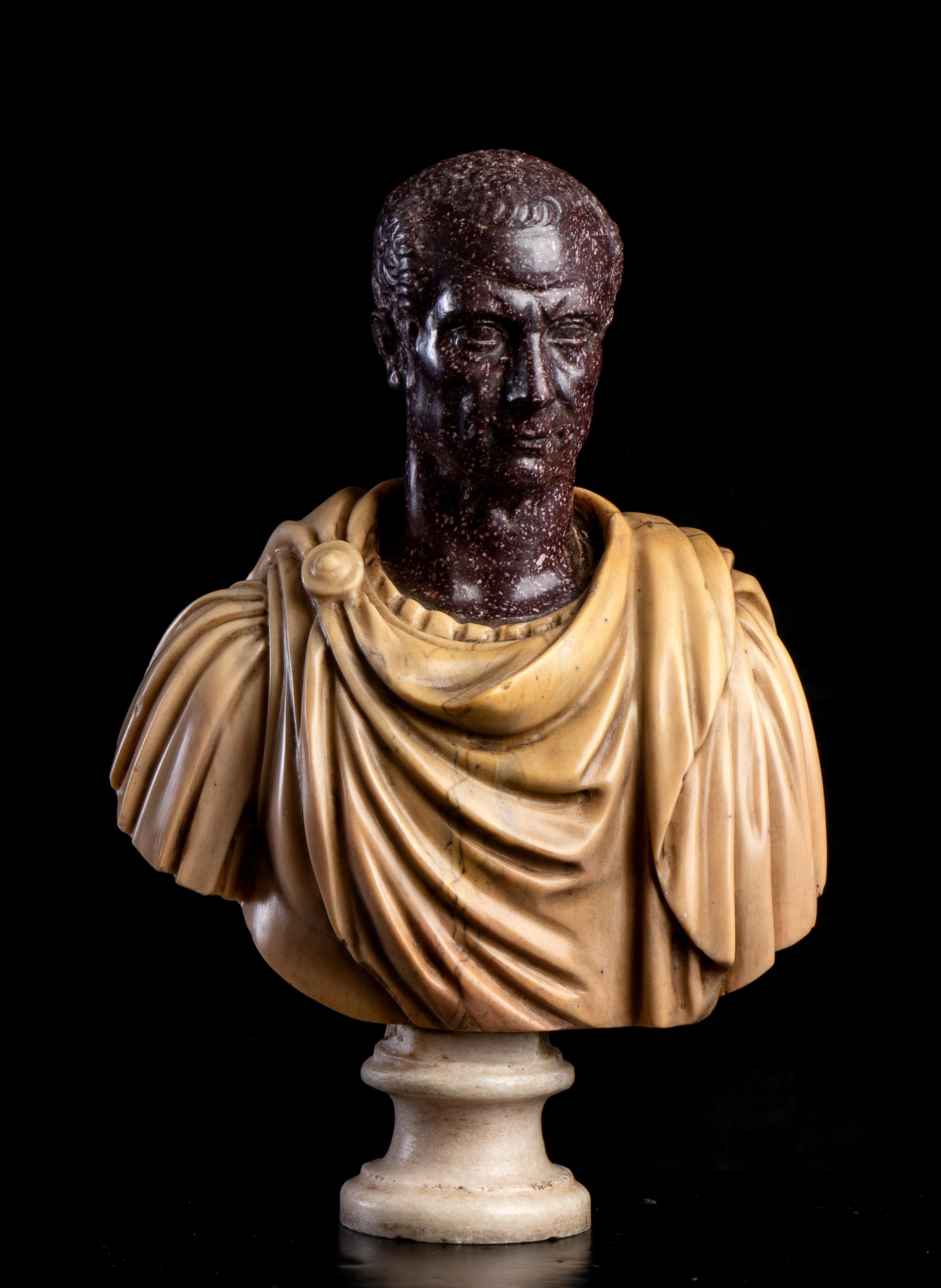 Benedetto Boschetti Figurative Sculpture - Roman Red Porphyry and Yellow Marble Sculpture Bust Of Julius Caesar Grand Tour
