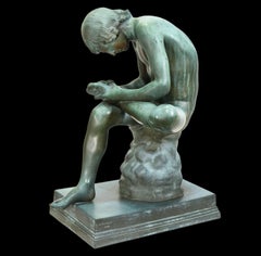 Spinario (Boy with Thorn) Bronze Sculpture, Antique 19.75\" Figurine