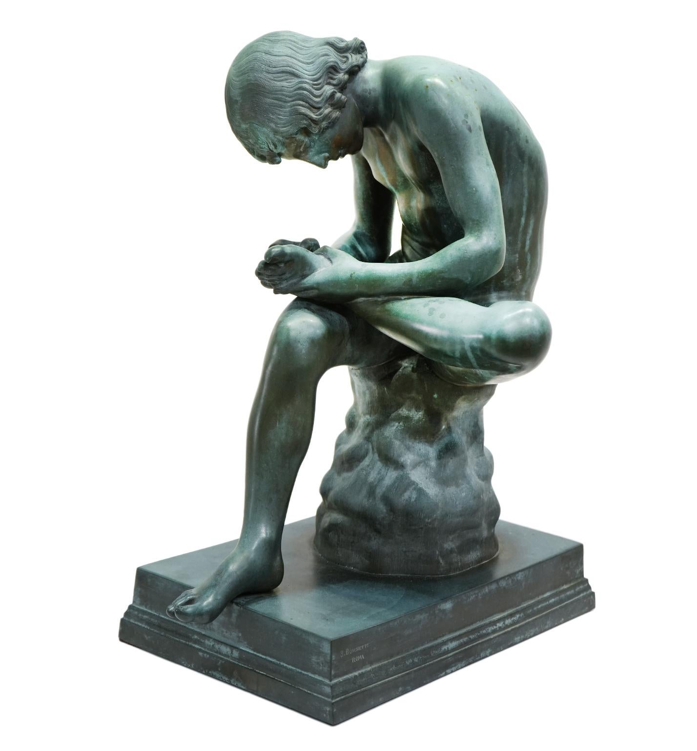 19th Century Grand Tour Bronze Figurative Sculpture
Benedetto Boschetti, Roma, circa 1875
This exceptional 19th-century Grand Tour bronze sculpture is a rare and highly refined example of academic figurative sculpture in bronze, signed on the base