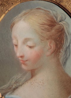 17th-18th Century By Benedetto Luti Head of a Girl Oil Pastel on Canvas