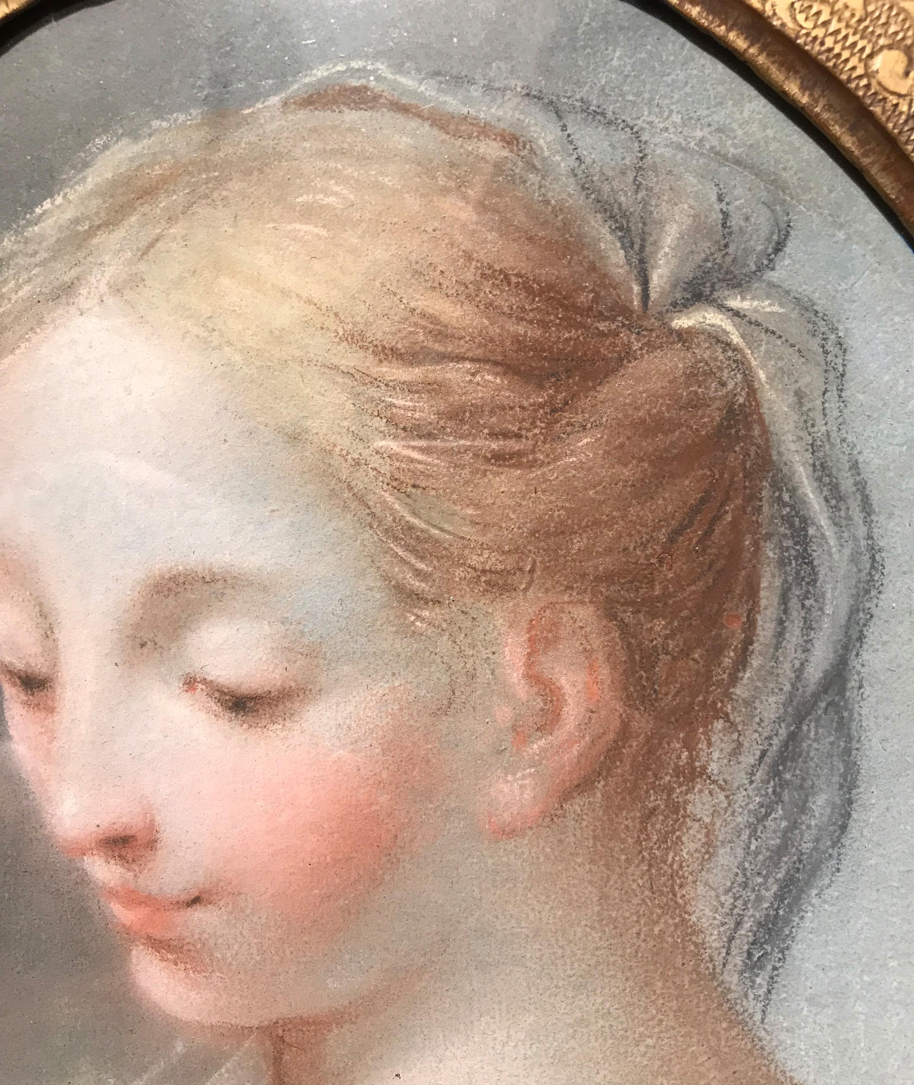 XVII-XVIII secolo Di Benedetto Luti Testa di ragazza Pastello a olio su tela in vendita 4