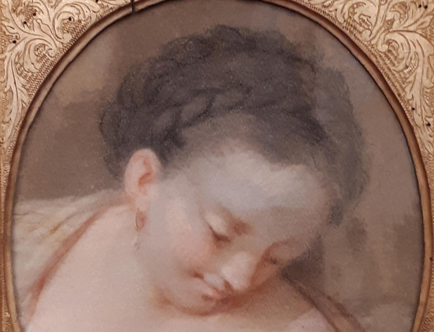 17th-18th Century By Benedetto Luti Head of a Girl Oil Pastel on Canvas For Sale 5
