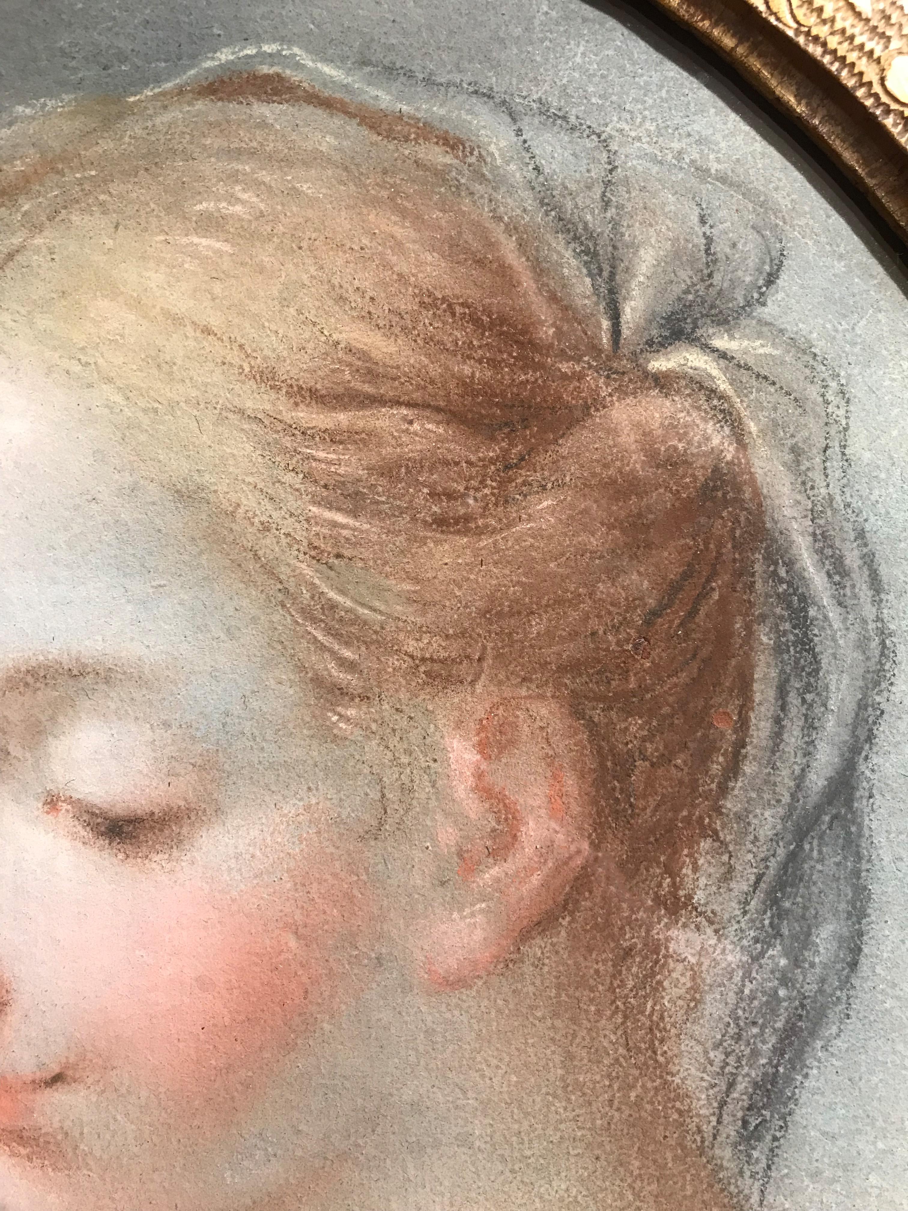XVII-XVIII secolo Di Benedetto Luti Testa di ragazza Pastello a olio su tela in vendita 5
