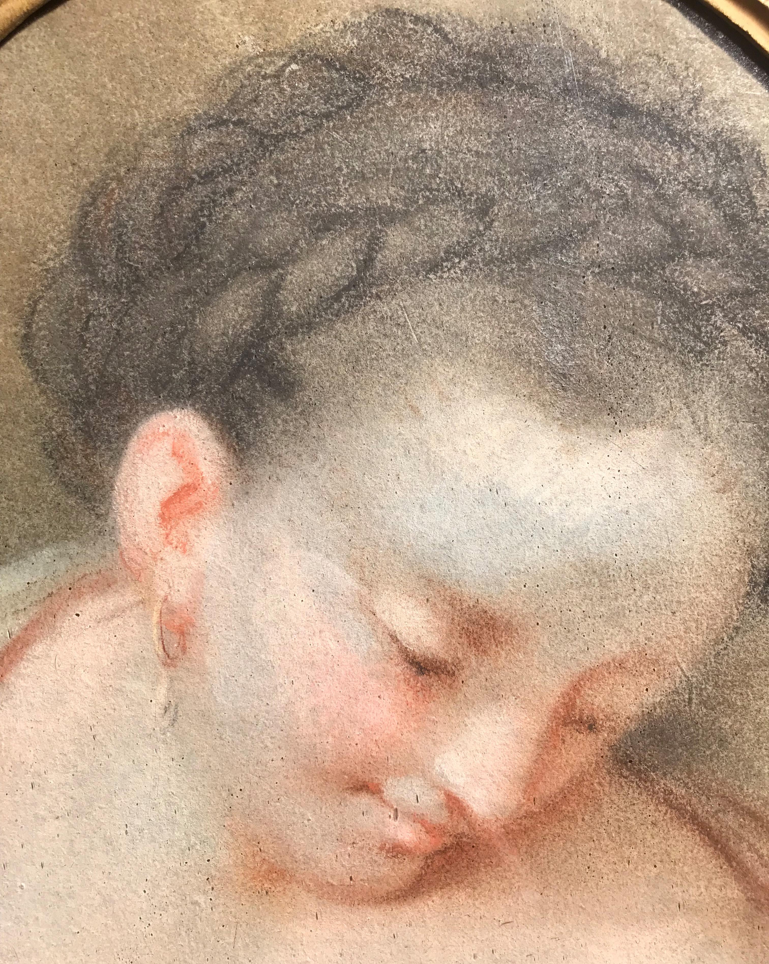 XVII-XVIII secolo Di Benedetto Luti Testa di ragazza Pastello a olio su tela in vendita 4