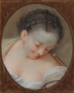 Antique 17th-18th Century By Benedetto Luti Head of a Girl Oil Pastel on Canvas