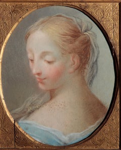 17th-18th Century By Benedetto Luti Head of a Girl Oil Pastel on Canvas