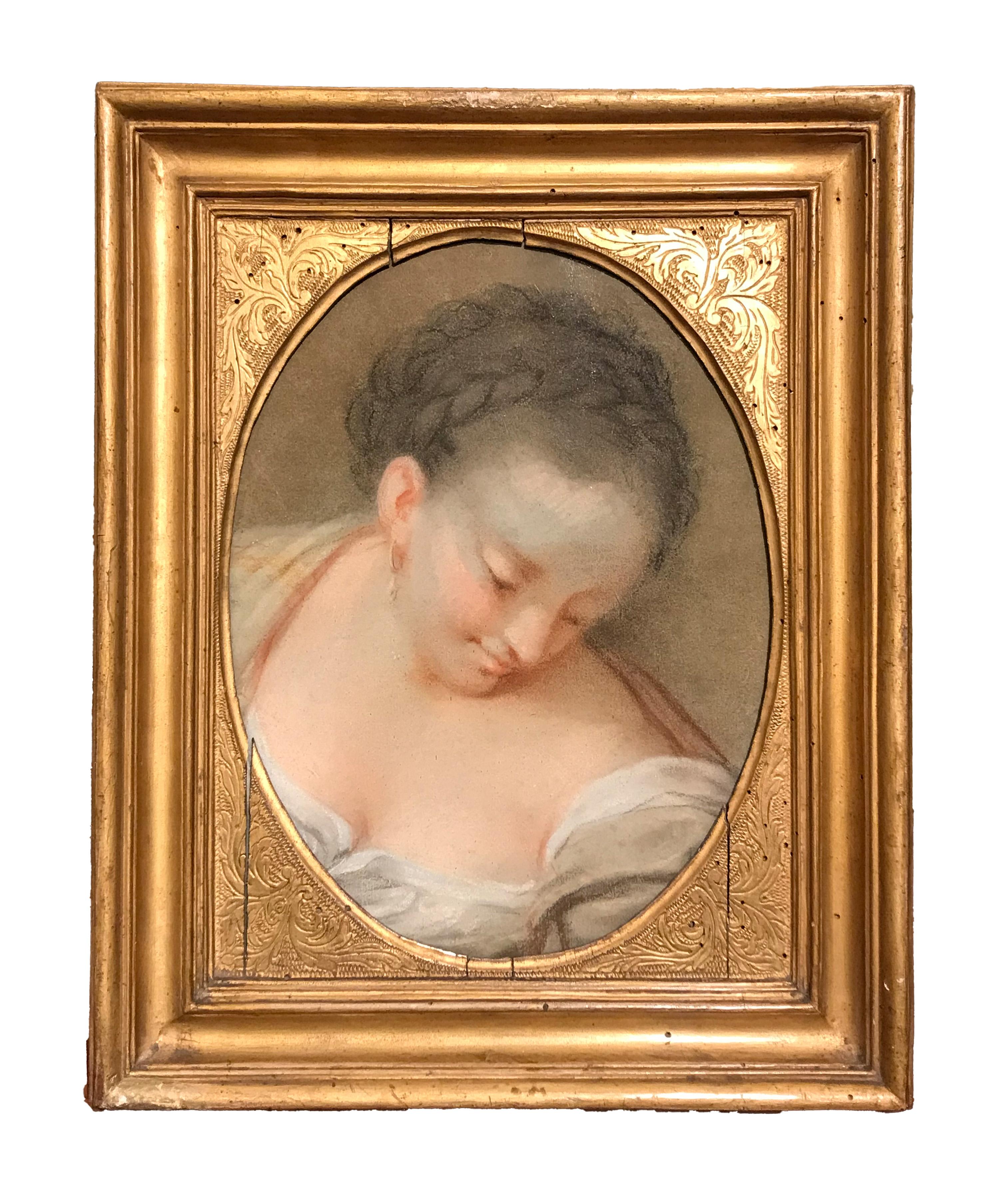 XVII-XVIII secolo Di Benedetto Luti Testa di ragazza Pastello a olio su tela