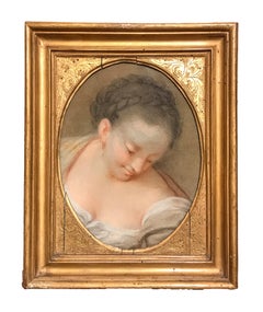 XVII-XVIII secolo Di Benedetto Luti Testa di ragazza Pastello a olio su tela